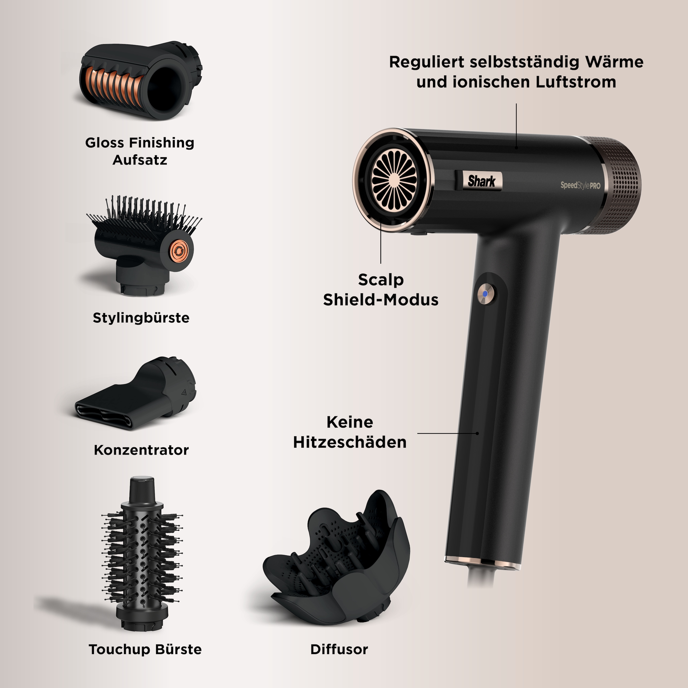 Shark Ionic-Haartrockner »Shark Speedstyle Pro 5-in-1 Haartrockner HD752EU«, 1750 W, 5 Aufsätze