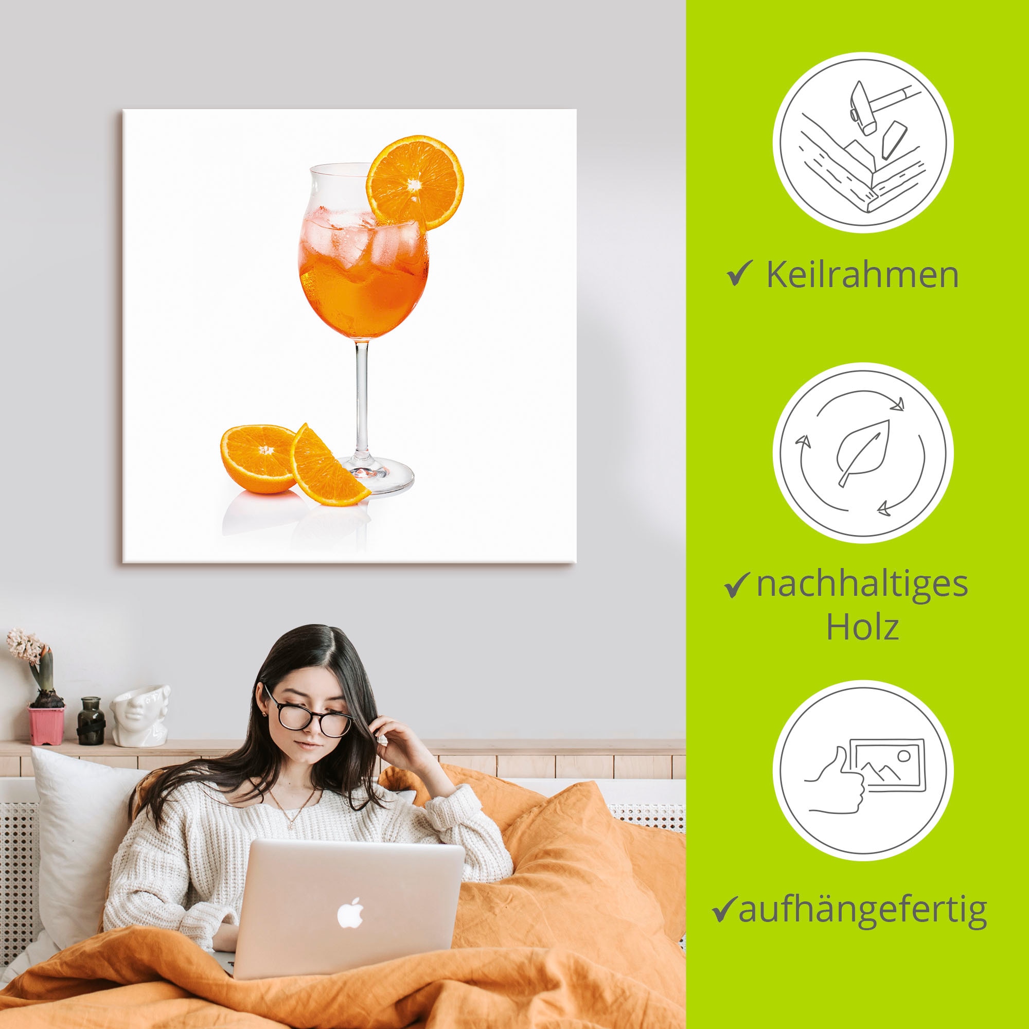 Artland Wandbild »Aperol Spritz mit einer Scheibe Orange«, Getränke, (1 St.), als Alubild, Outdoorbild, Leinwandbild, Poster, Wandaufkleber