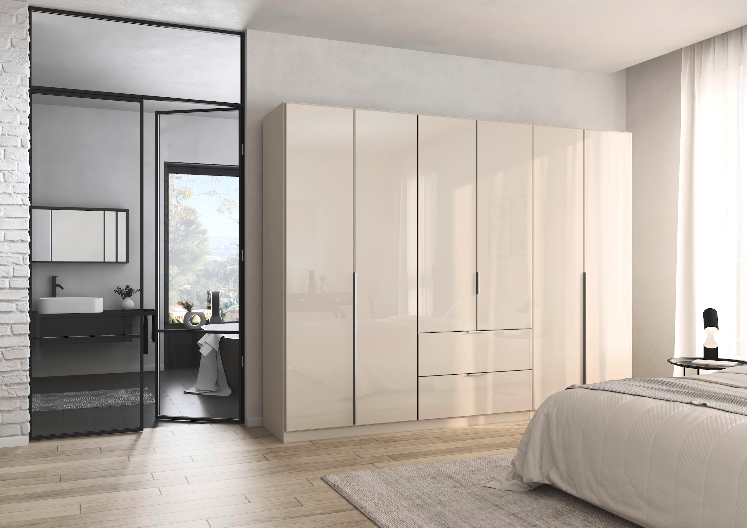 rauch Drehtürenschrank »Kleiderschrank Kleiderschränke Schrank Garderobe AGORDO mit Glasfront«, mit Außenschubkästen, in 6 Breiten und 2 Höhen MADE IN GERMANY