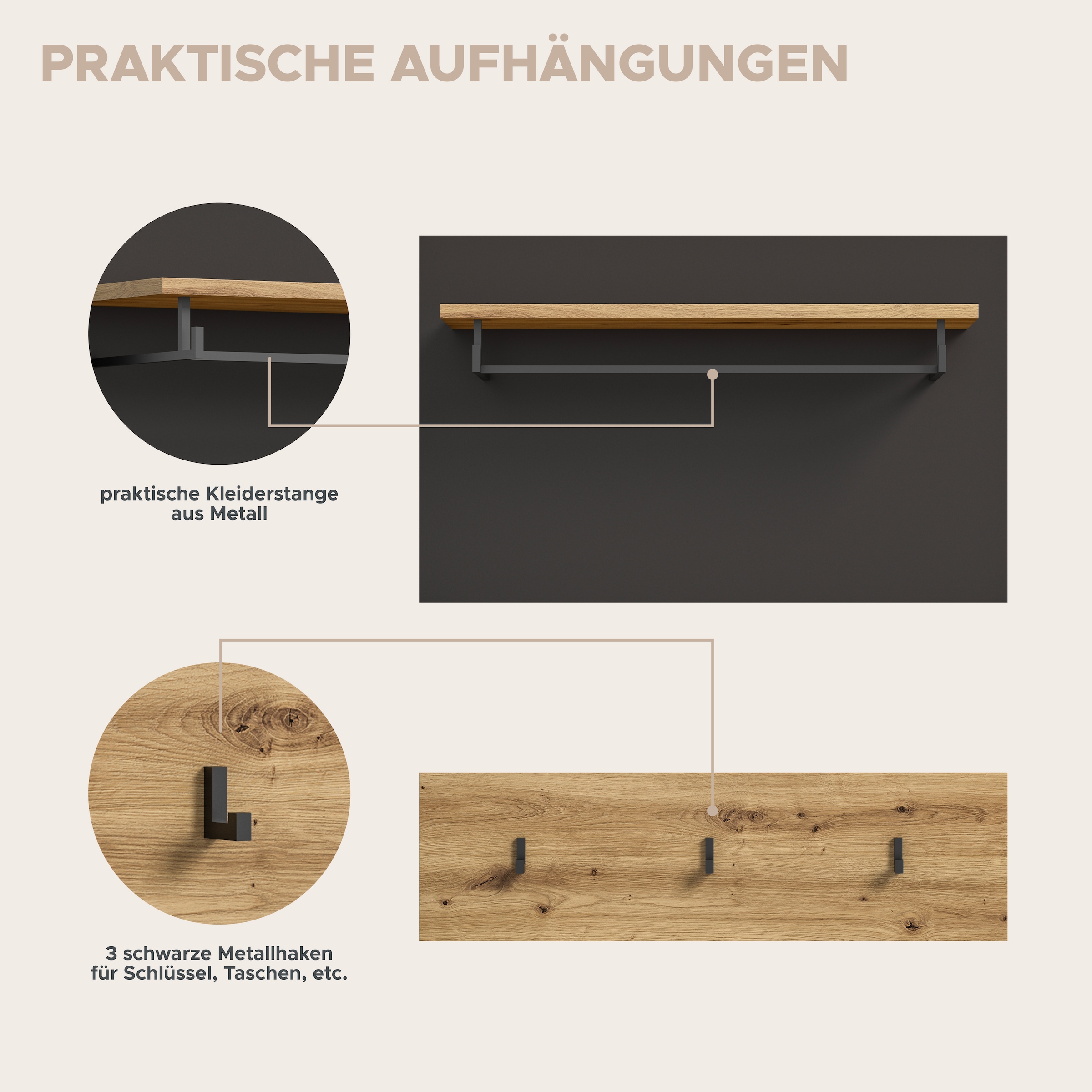 INOSIGN Garderoben-Set, (Set, 6 St., Schrank, Sitzbank, Sitzkissen, Paneel, Hakenleiste, Spiegel, Kommode), Garderobenkombination, Kombination, Set, Flurgarderobe, Diele