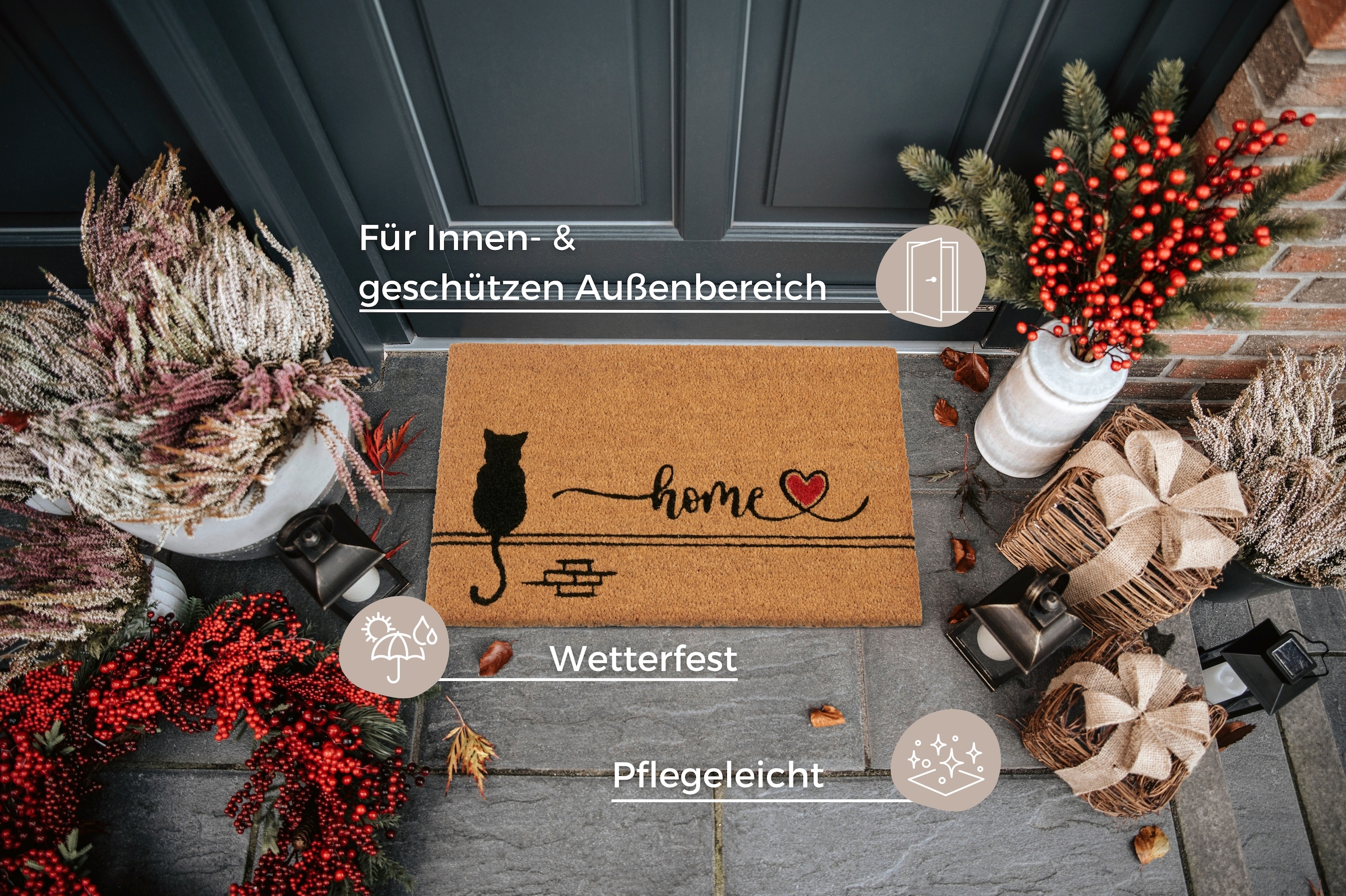 HANSE Home Fußmatte »Kokos Cat Home«, rechteckig, 15 mm Höhe, Schmutzfangmatte, Rutschfest, Outdoor, Innen, Außen, Kokosmatte, Flur