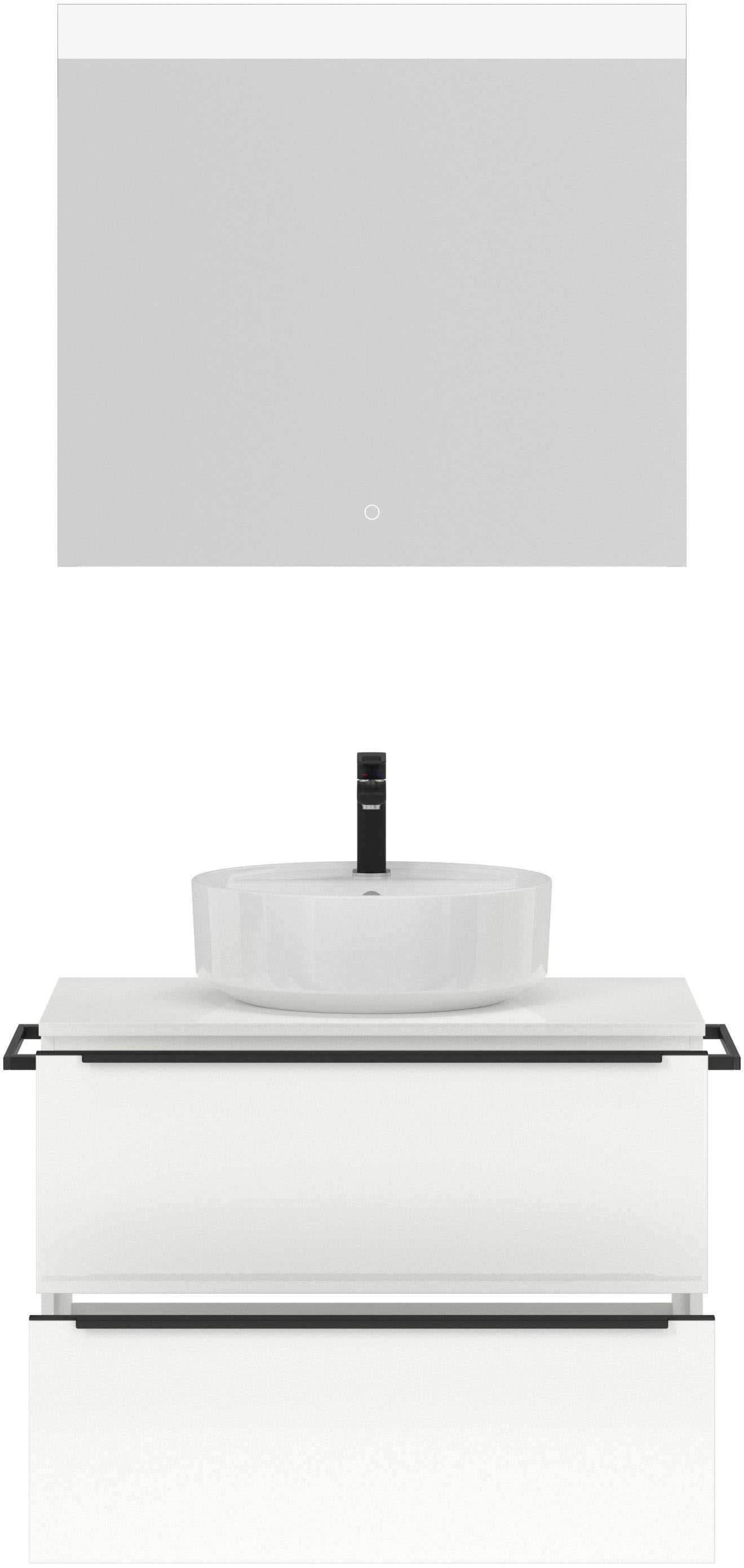 nobilia® Badmöbel-Set »Alvene«, (2 St., vormontiert, mit Soft-Close), Hochglanz, inkl. Spiegel mit Touch-Sensor, in vier Breiten