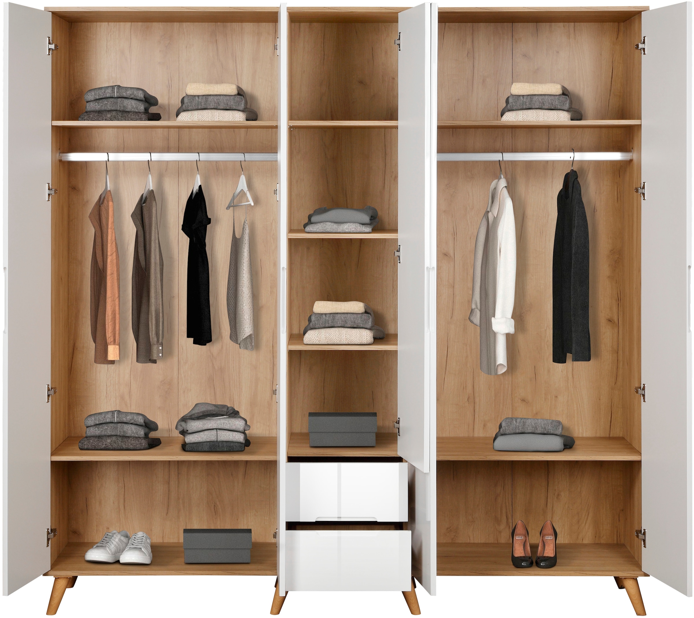 andas Kleiderschrank »Lund Schlafzimmerschrank Bestseller im skandinavischem Design«, Garderobenschrank mit Premium Innenausstattung, Breite 200cm hochglanz