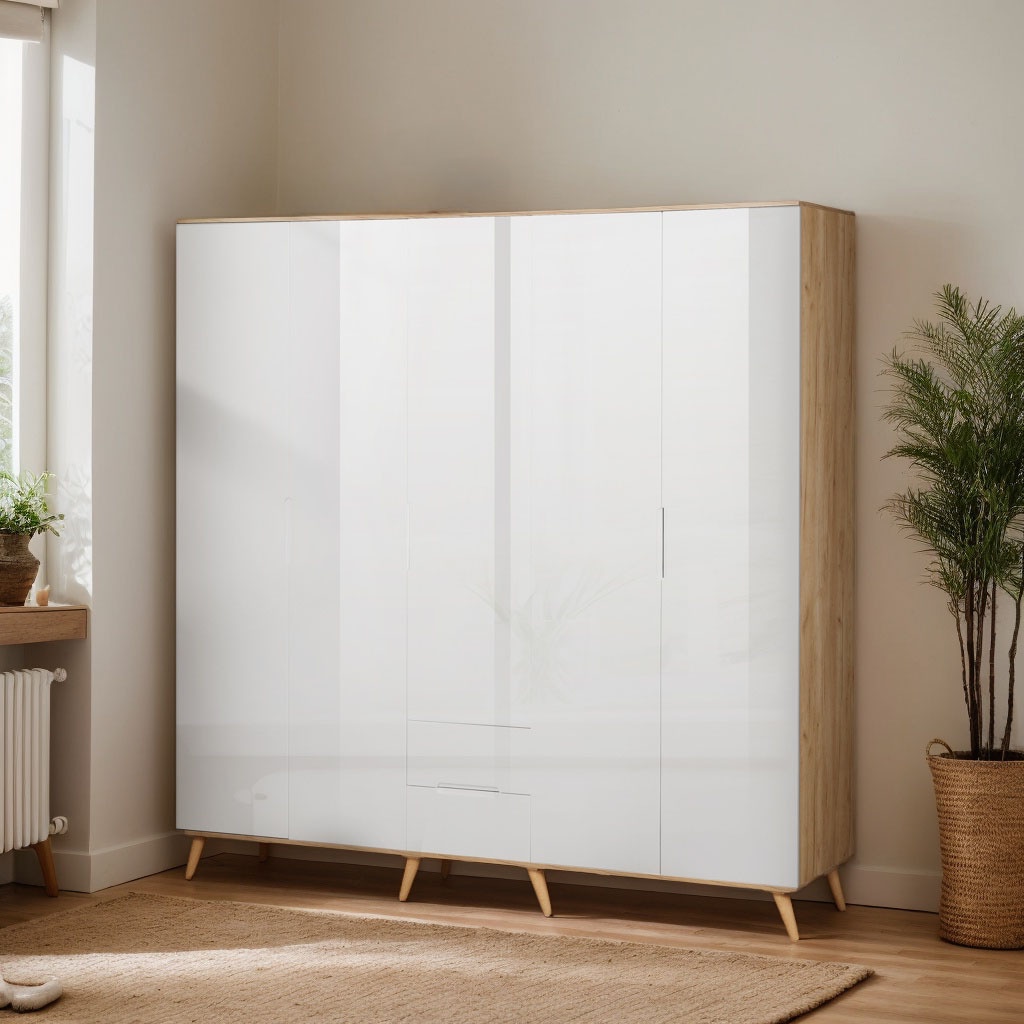 andas Kleiderschrank »Lund Schlafzimmerschrank Bestseller im skandinavischem Design«, Garderobenschrank mit Premium Innenausstattung, Breite 200cm hochglanz