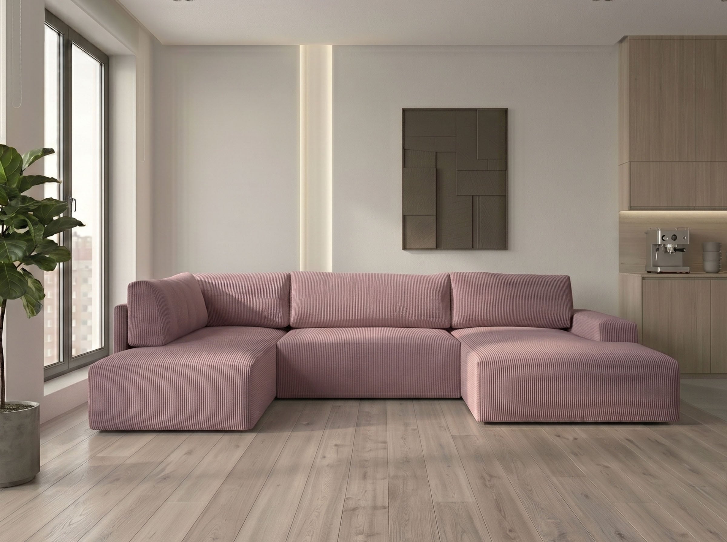 WERK2 Wohnlandschaft »Rotterdam 325 x 190 cm mit Bett und Bettkasten, bequem, viel Platz« Cord, U-Form, XXL, Schlaffunktion, Bettkasten