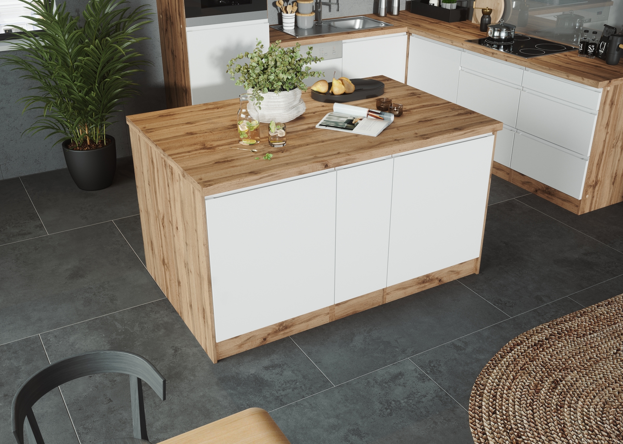 KOCHSTATION Kücheninsel »KS-Bruneck, Breite 153 cm« MDF-Fronten, Arbeitspla günstig online kaufen