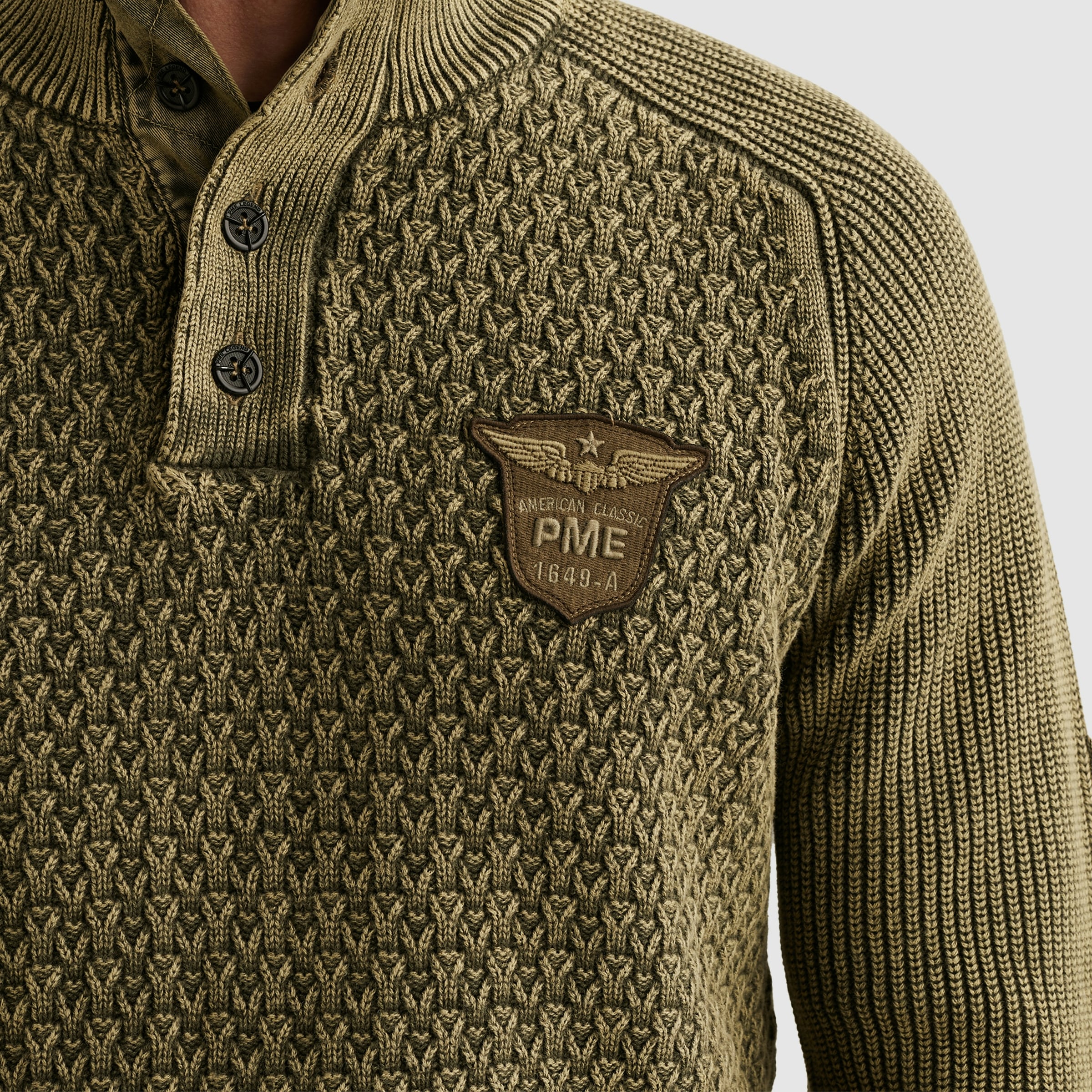 PME LEGEND Strickpullover mit kurzer Knopfleiste