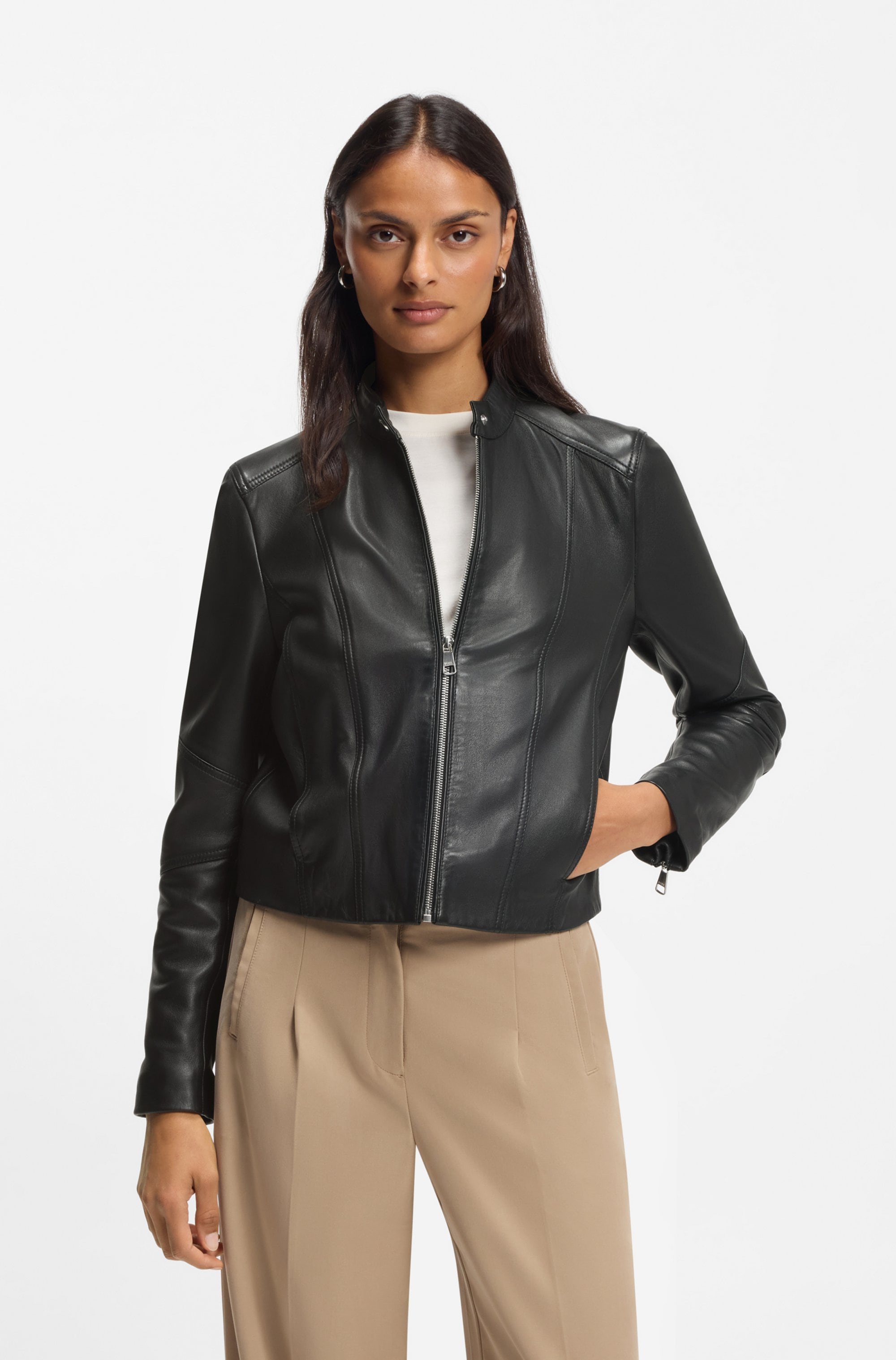 BOSS ORANGE Lederjacke »Saleste Premium Damenmode« aus fein genarbtem Leder