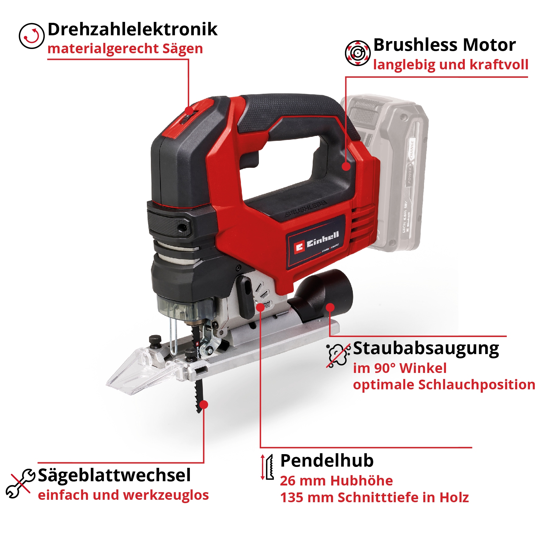 Einhell Akku-Stichsäge »»TP-JS 18/135« (1x4,0Ah PLUS) Set«, mit Akku und Ladegerät