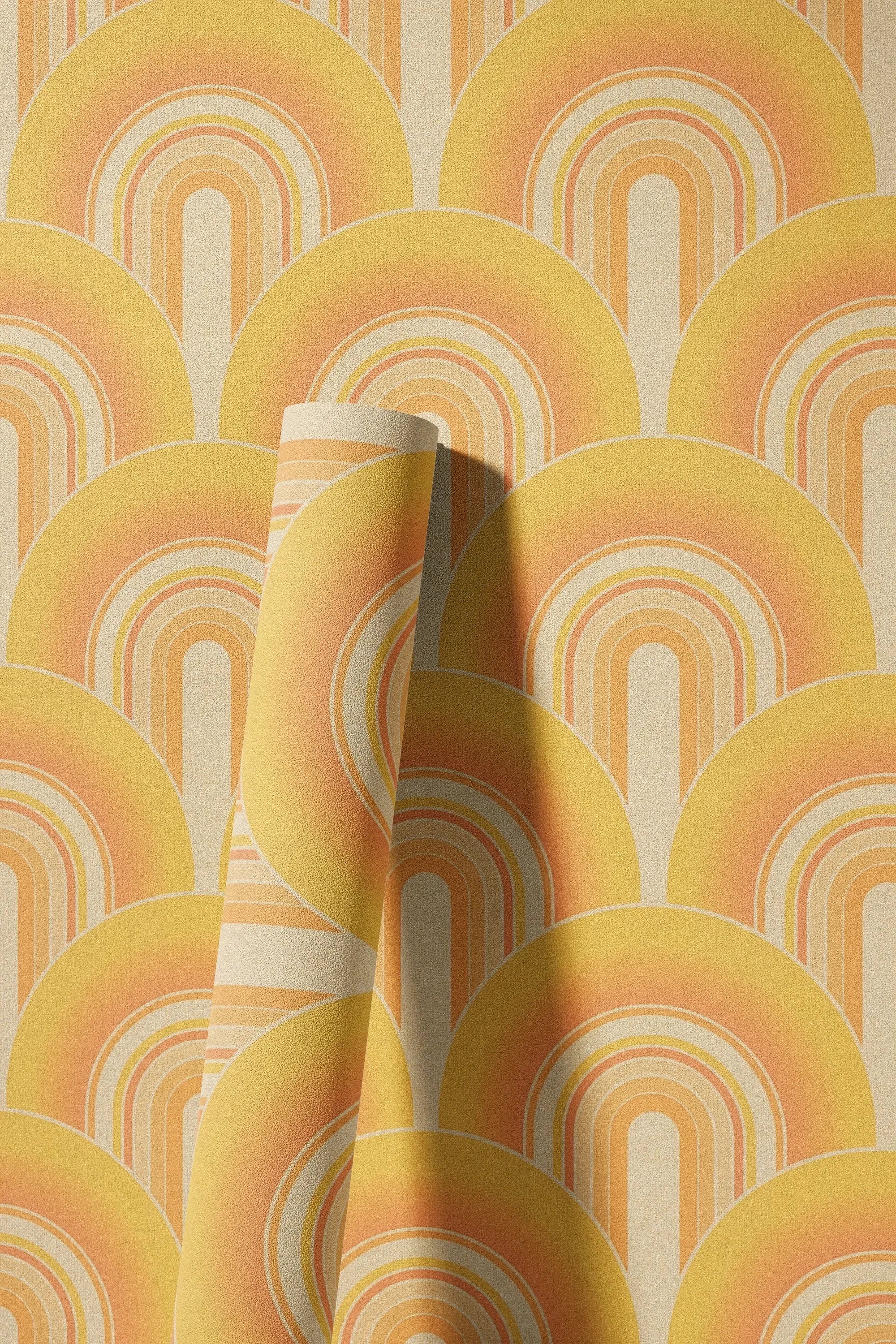 A.S. Création Vliestapete »Retro-Grafik« Retro leicht strukturiert Vliestapete Retro Art-Déco 3D-Grafik, Creme, Gelb und Orange
