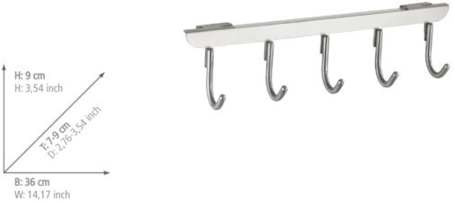WENKO Türhaken »Modell Asola«, Türgarderobe, Hakenleiste mit 5 Haken, für Türfalzen von 2 und 4 cm