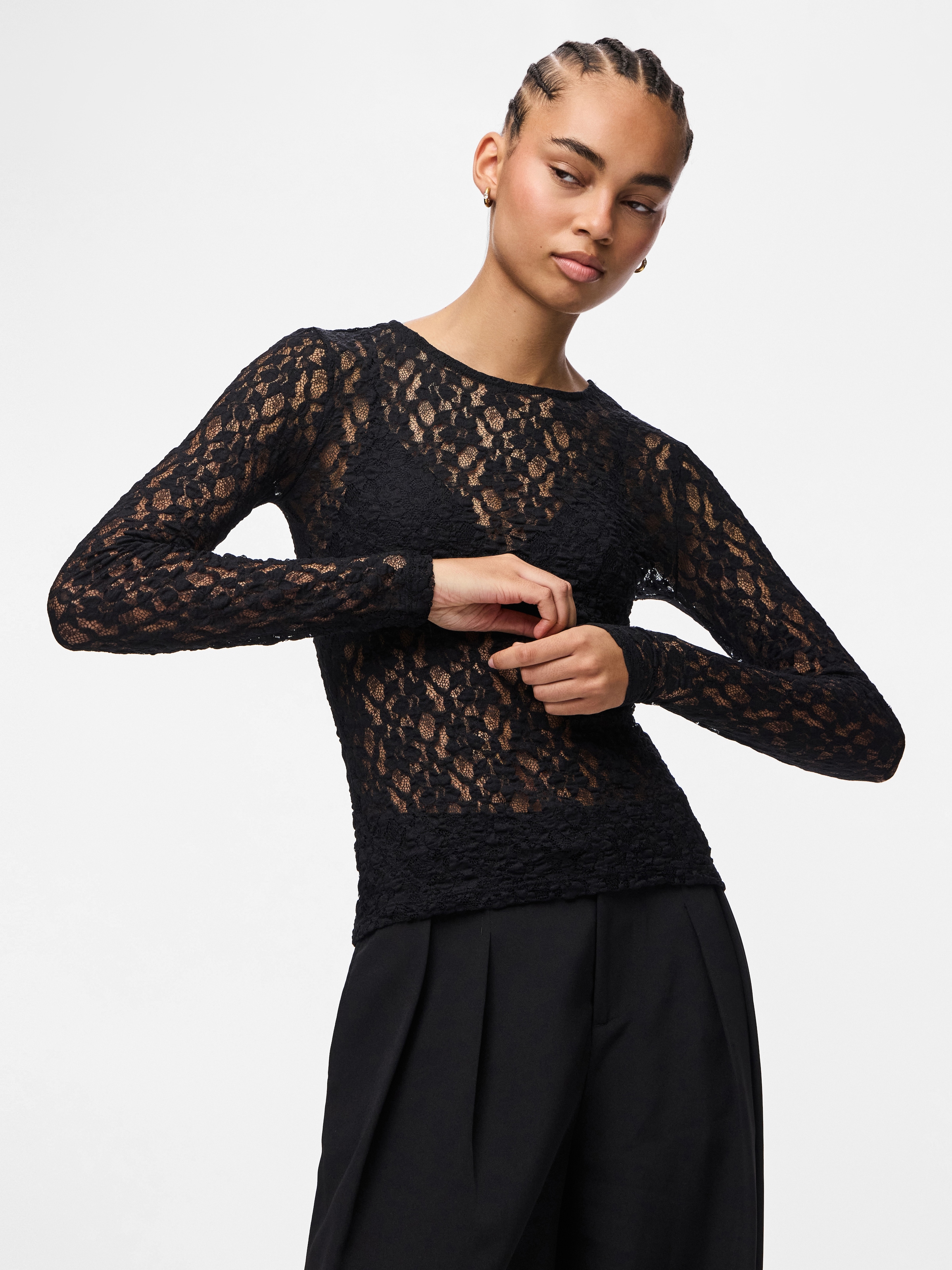 pieces Spitzenshirt »PCHAZEL LS LACE TOP NOOS«