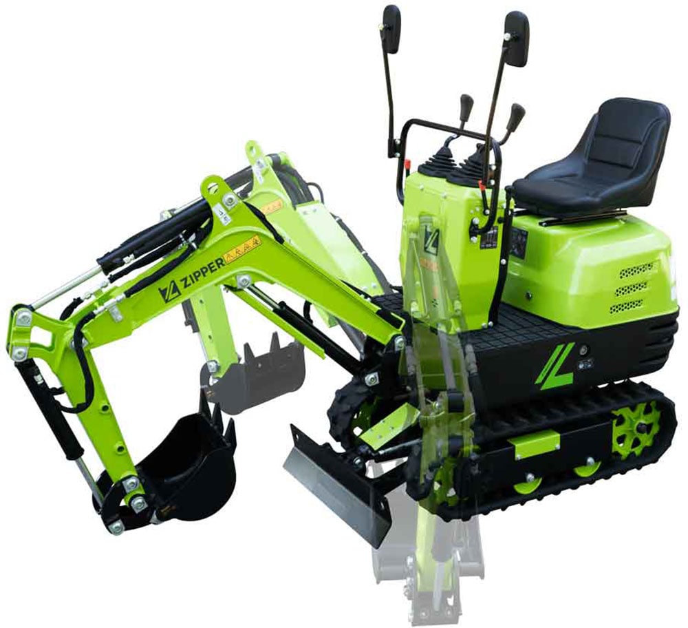 ZIPPER Minibagger Set,  6,3 kW Benzinmotor mit Elektrostarter