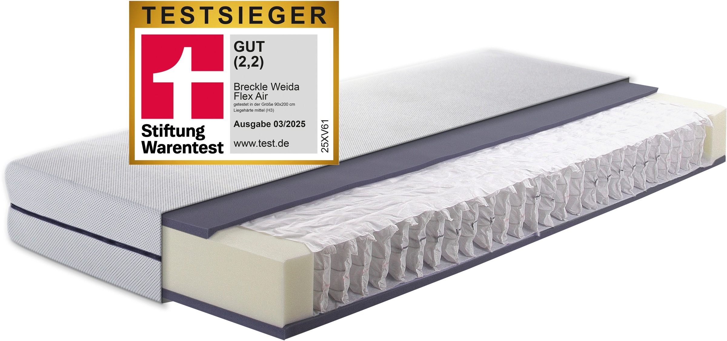 Breckle Taschenfederkernmatratze "Flex Air", weiß, 3 (81 kg - 100 kg), 18cm, Material oben: Kunstfaser Material unten: Kunstfaser, B/L: 90cm x 200cm, 1 Stk.