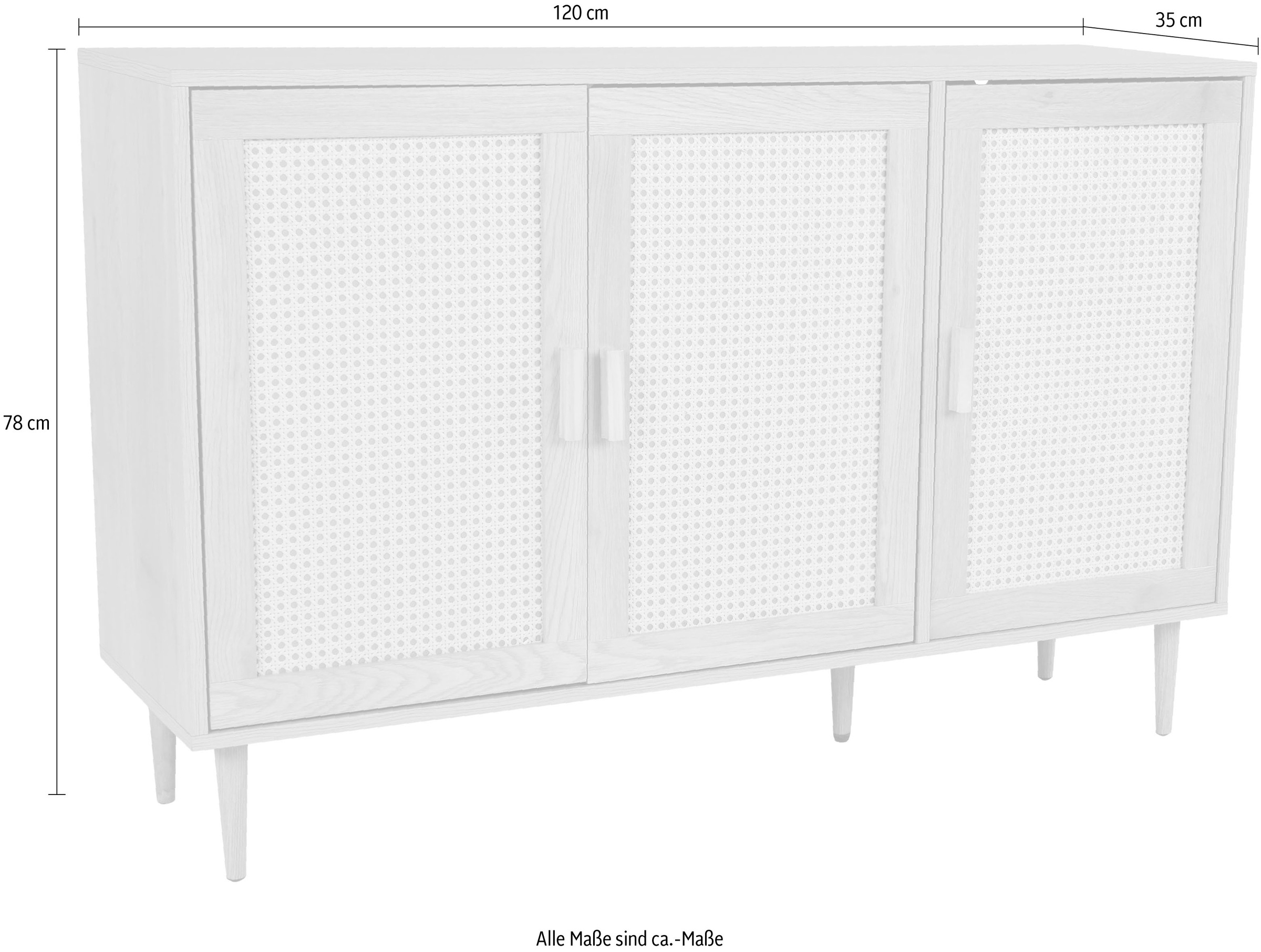 Homexperts Sideboard »Andy«, Kiefer Optik, Rattan, kiefer griff, 3 Türen & 2 Einlegeböden