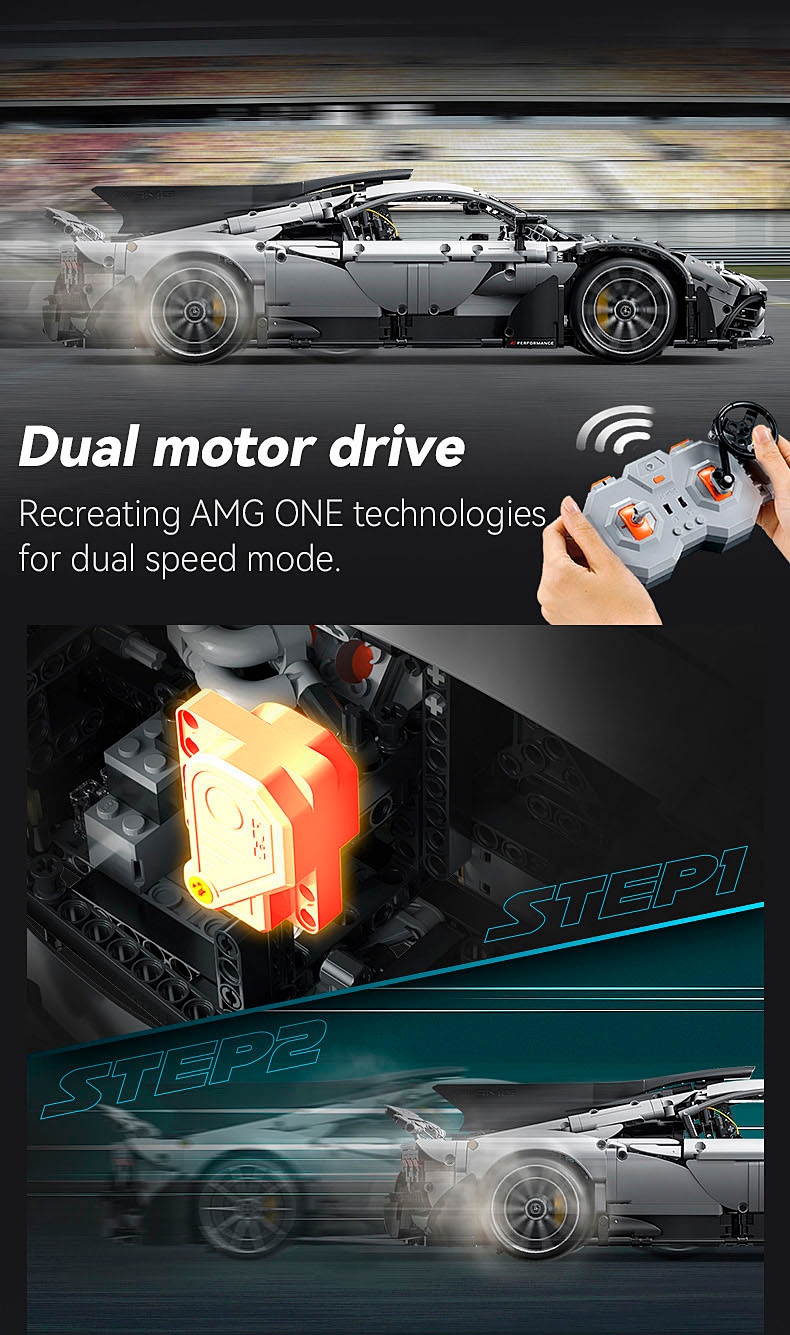 Jamara RC-Auto »CaDA, Mercedes-AMG ONE 1:8 grau 2,4GHz Bricks«, (3295 tlg.), mit LED Licht