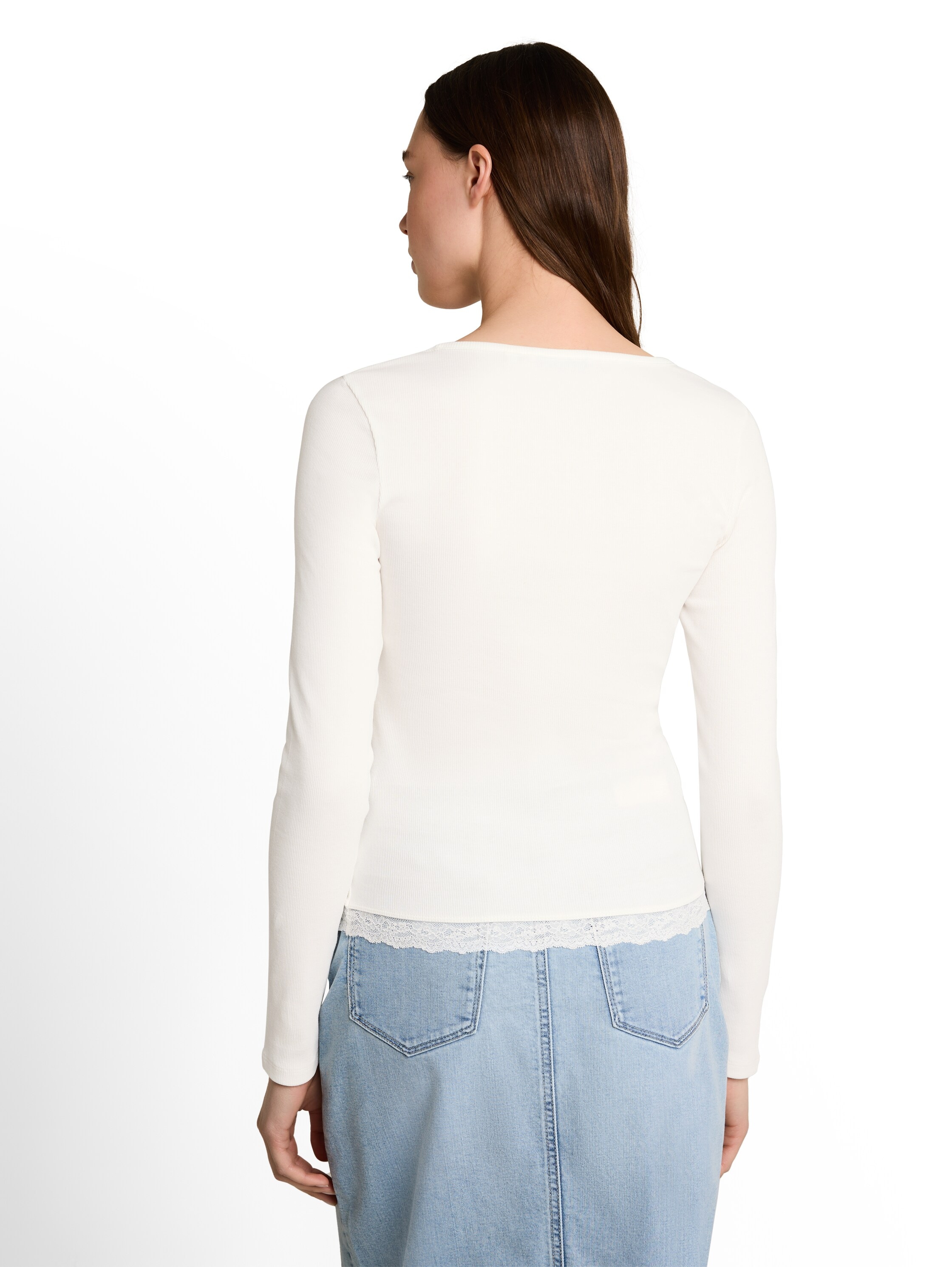 TOM TAILOR Denim Langarmshirt mit Häkelkante am Saum