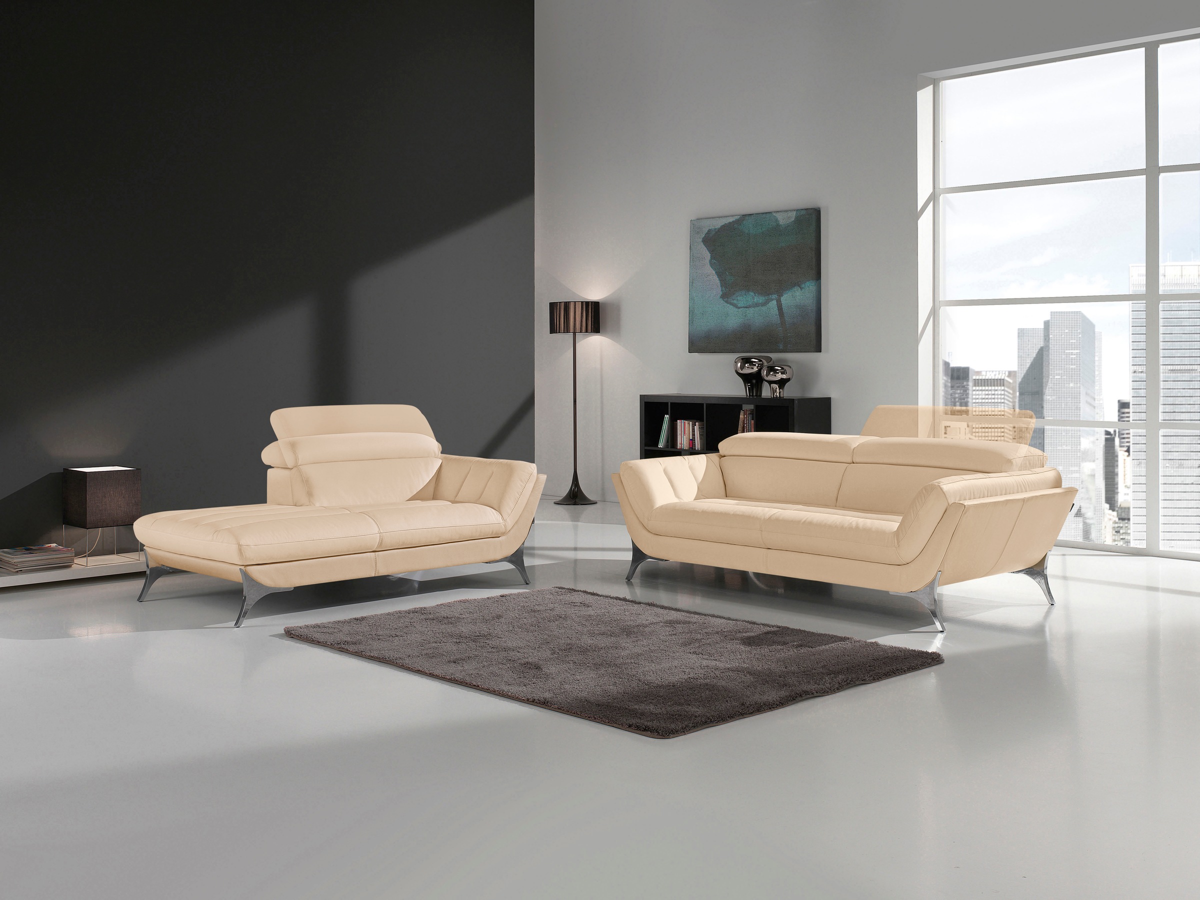 Egoitaliano Polstergarnitur »Sueli« Set,  bestehend aus Sofa und Recamiere, Kopfteilverstellung, Bezug Leder