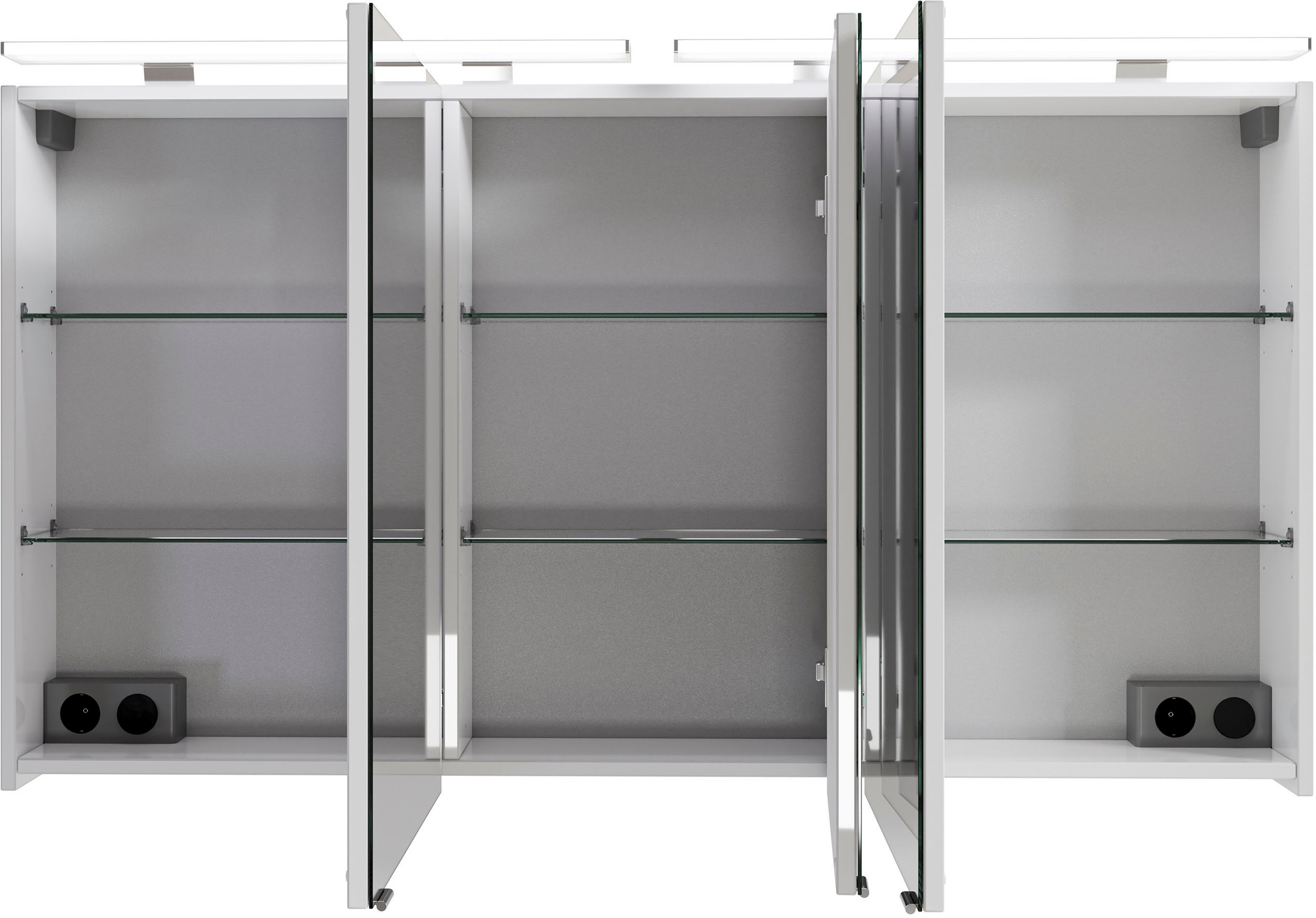 Saphir Badmöbel-Set »Serie 6025 2-teilig Mineralmarmor-Waschtisch mit LED-Spiegelschrank«, (2 St.), Waschplatz 132cm breit, 4 Schubladen, 2 Spiegel-Türen, inkl Türdämpfer