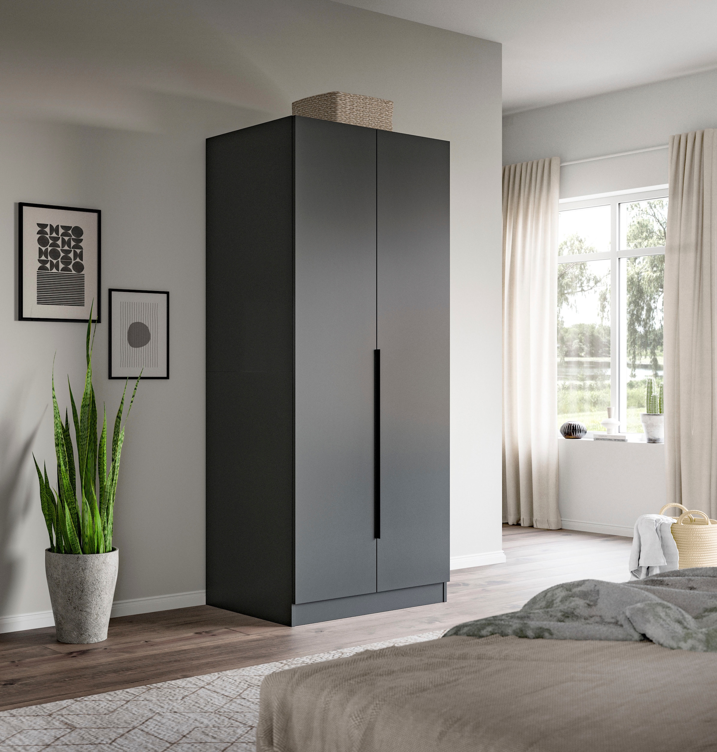 Home affaire Kleiderschrank »Skarde Schlafzimmerschrank, Garderobe, Schrank, Bestseller«, (Otto Bestseller Garderobe Schlafzimmerschrank), Breite: 80 cm, anthrazit, Kleiderstange