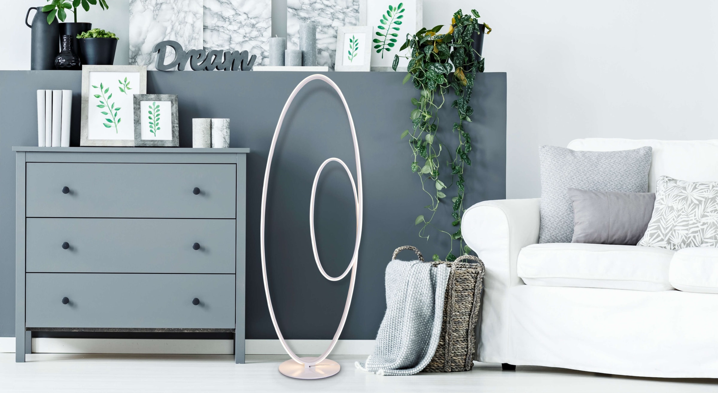 näve LED Stehlampe »Odrive«, 1 flammig, Leuchtmittel LED-Modul | LED fest integriert, oval, dimmbar, geschwungene bogenförmige LED-Streifen, weiß, H: 120cm