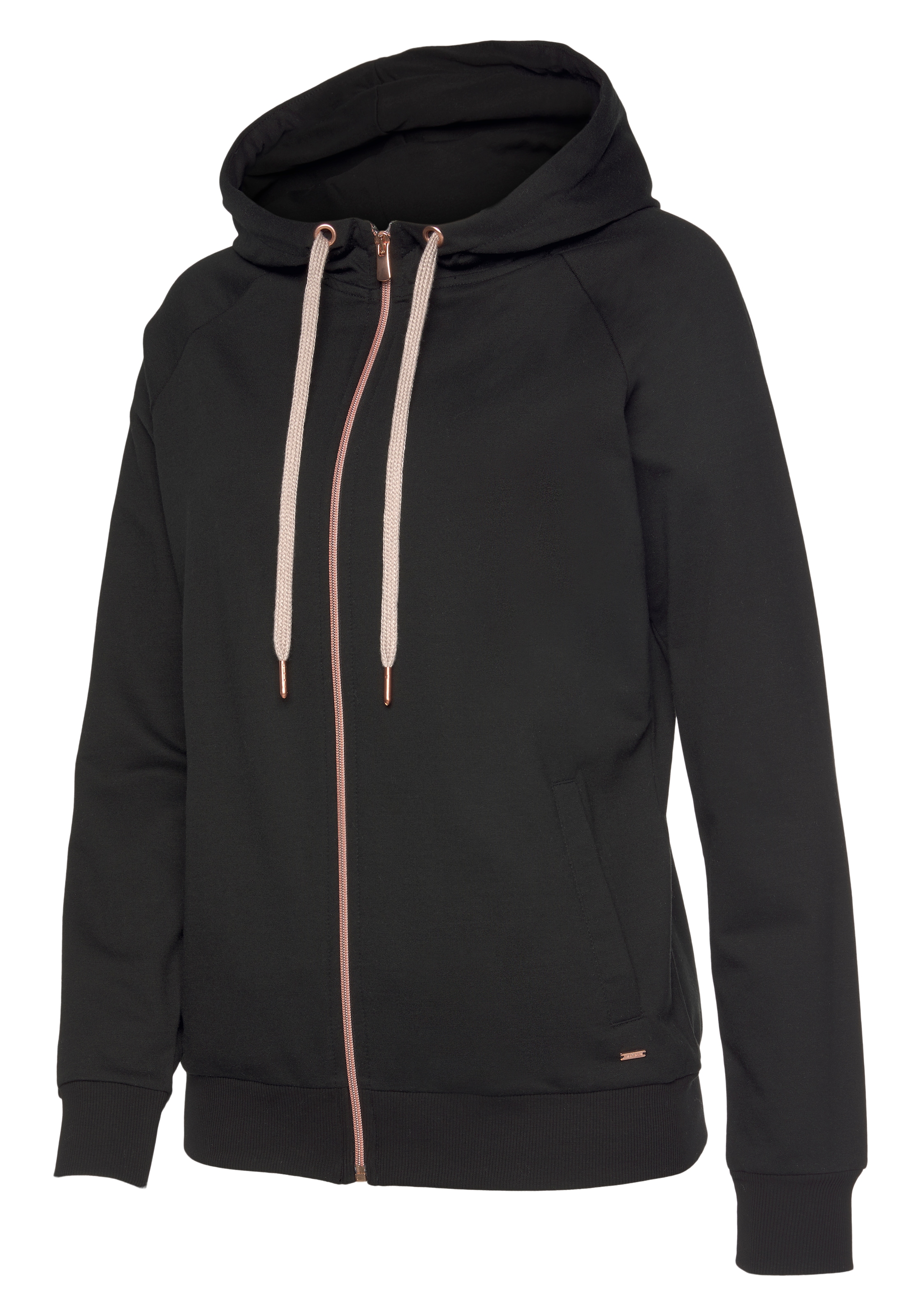 LASCANA Kapuzensweatjacke »Sweatshirtjacke mit Details in Roségold«, und seitlichen Taschen, Loungeanzug