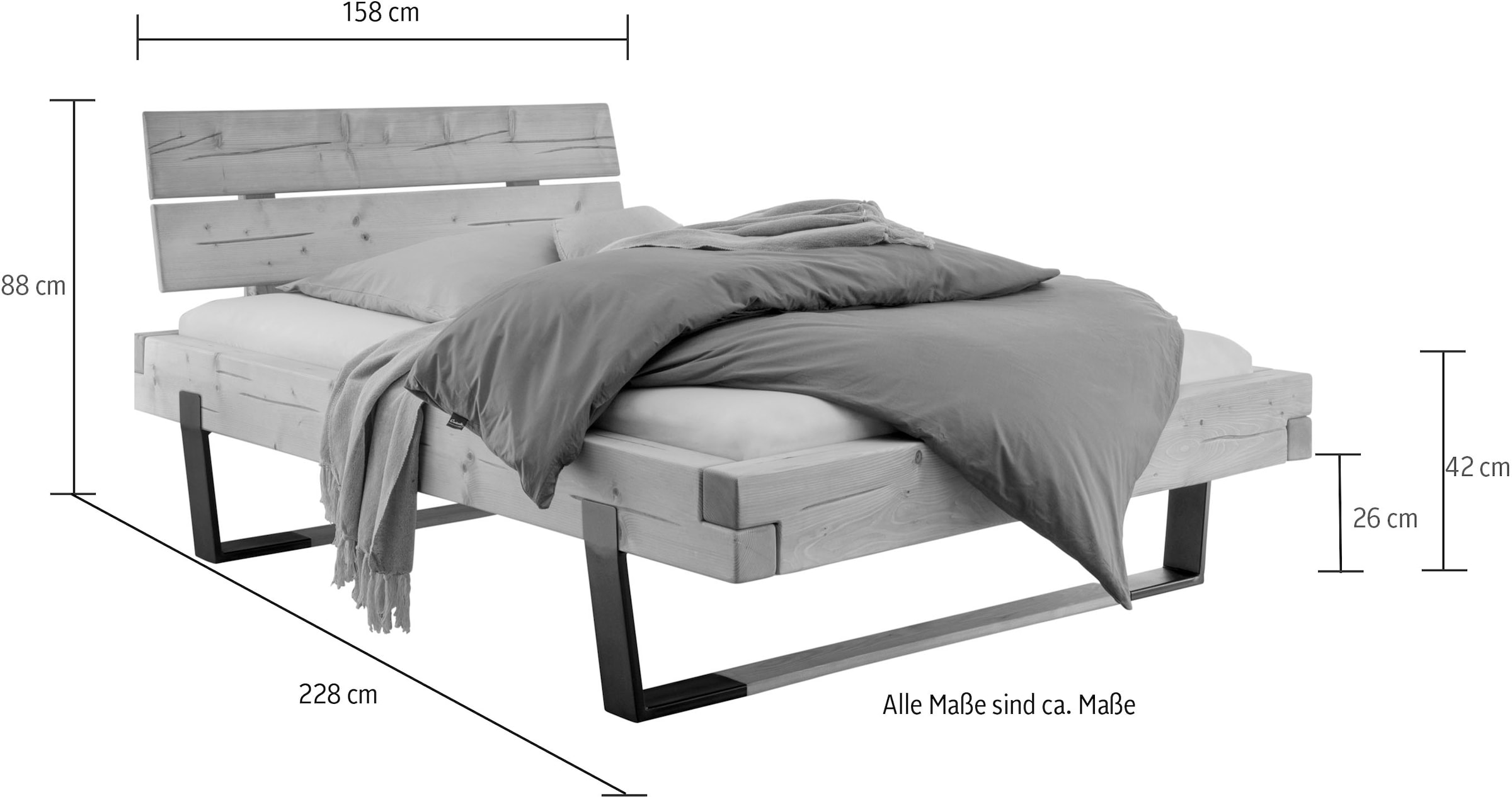 Home affaire Massivholzbett »Ultima«, aus Holz in Balken-Optik mit Holz/Metall Kufe