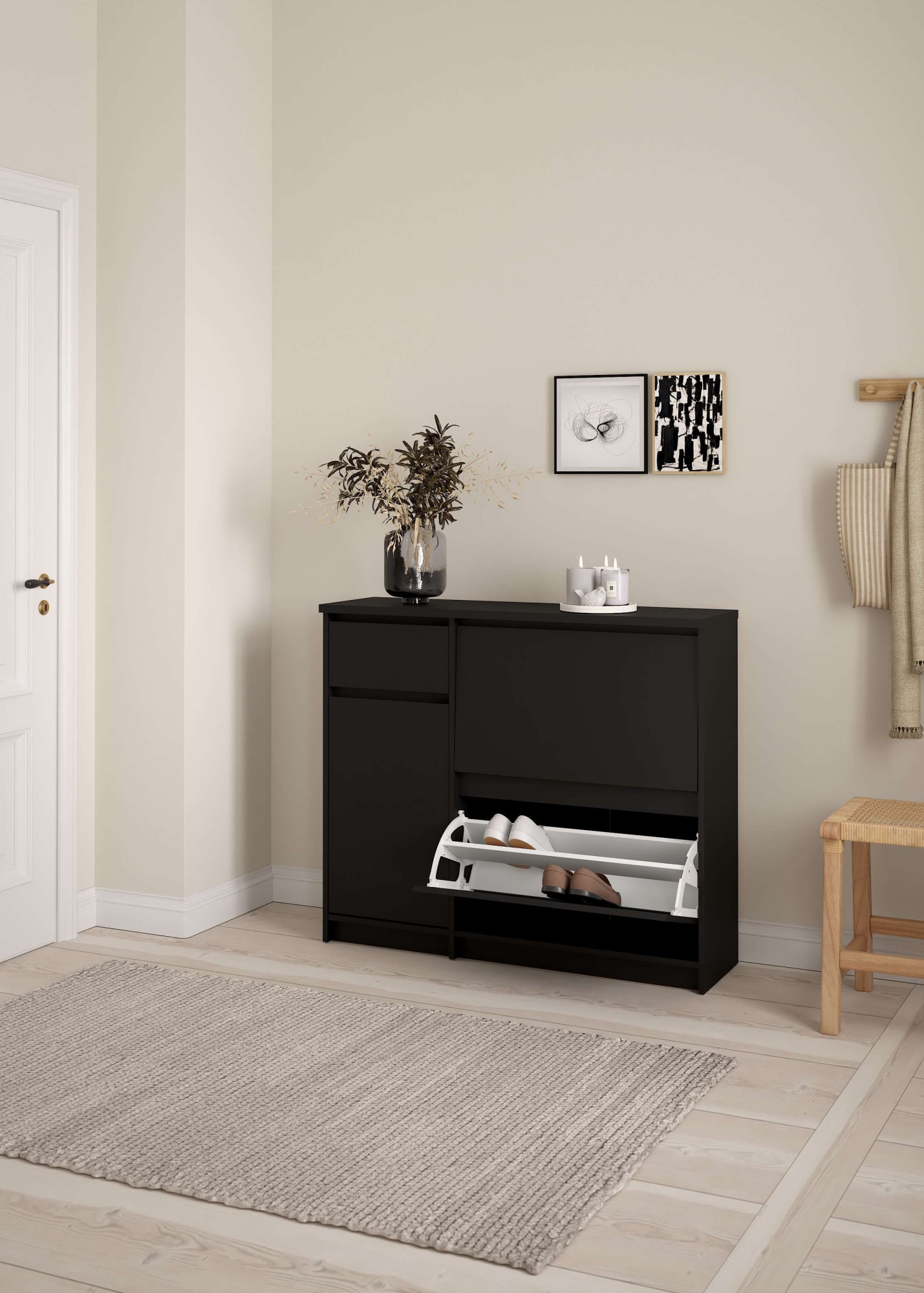 INOSIGN Schuhschrank »Naia Schuhaufbewahrung, Schuhkommode, Schuhregal, Garderobenschrank,«, mit 2 Klappen und 1 Tür und 1 Schublade, Breite 109 cm