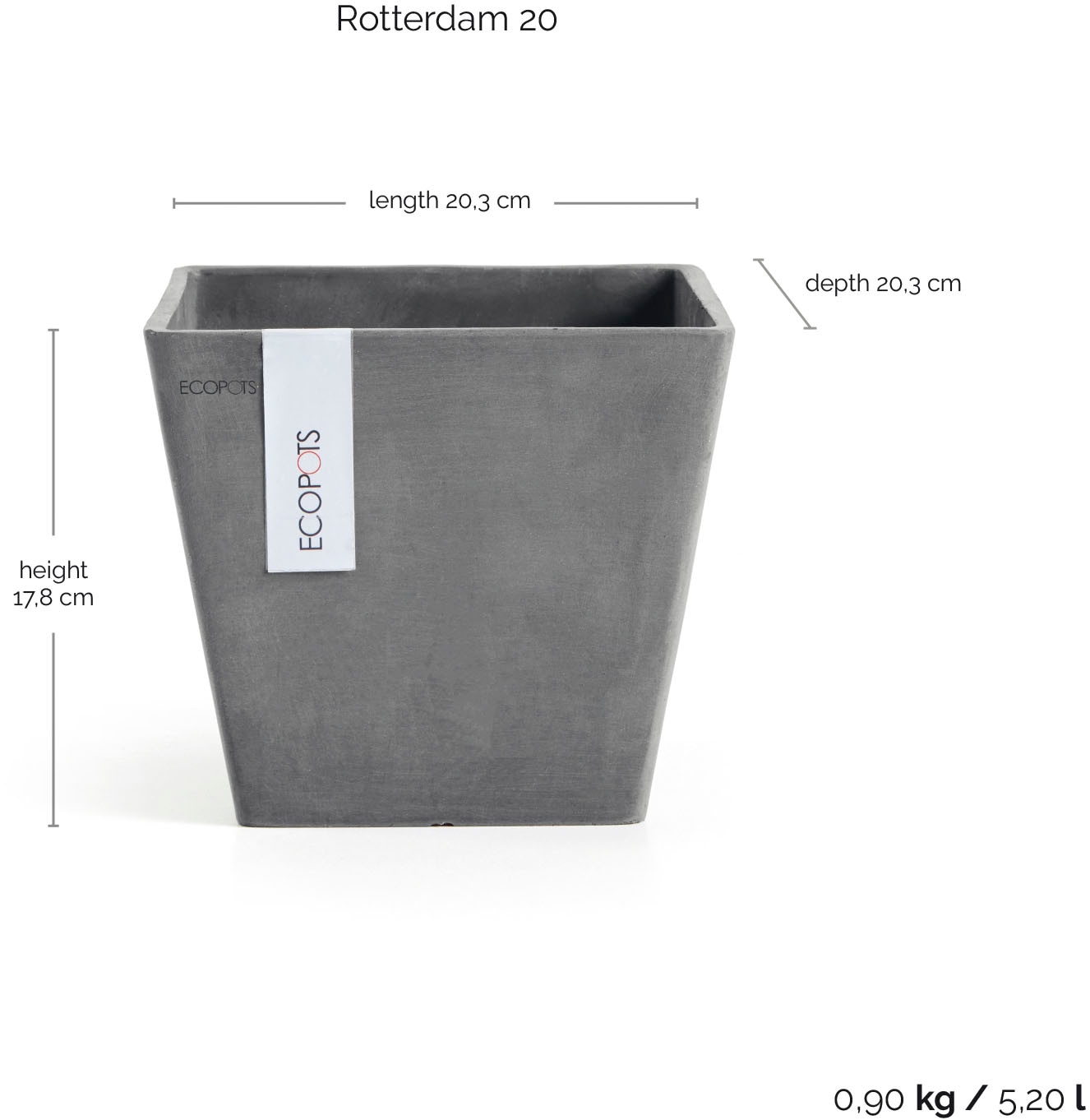 ECOPOTS Blumentopf »ROTTERDAM Grey« BxTxH: 20x20x17,5 cm