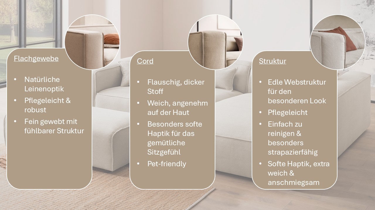 LeGer Home by Lena Gercke Ecksofa »PIARA XXL, Big-Sofa, Cord, Leinenoptik o. Strukturstoff, L-Form« wahlweise Ottomane rechts/links, Kedernaht, extra tiefe Sitzfläche