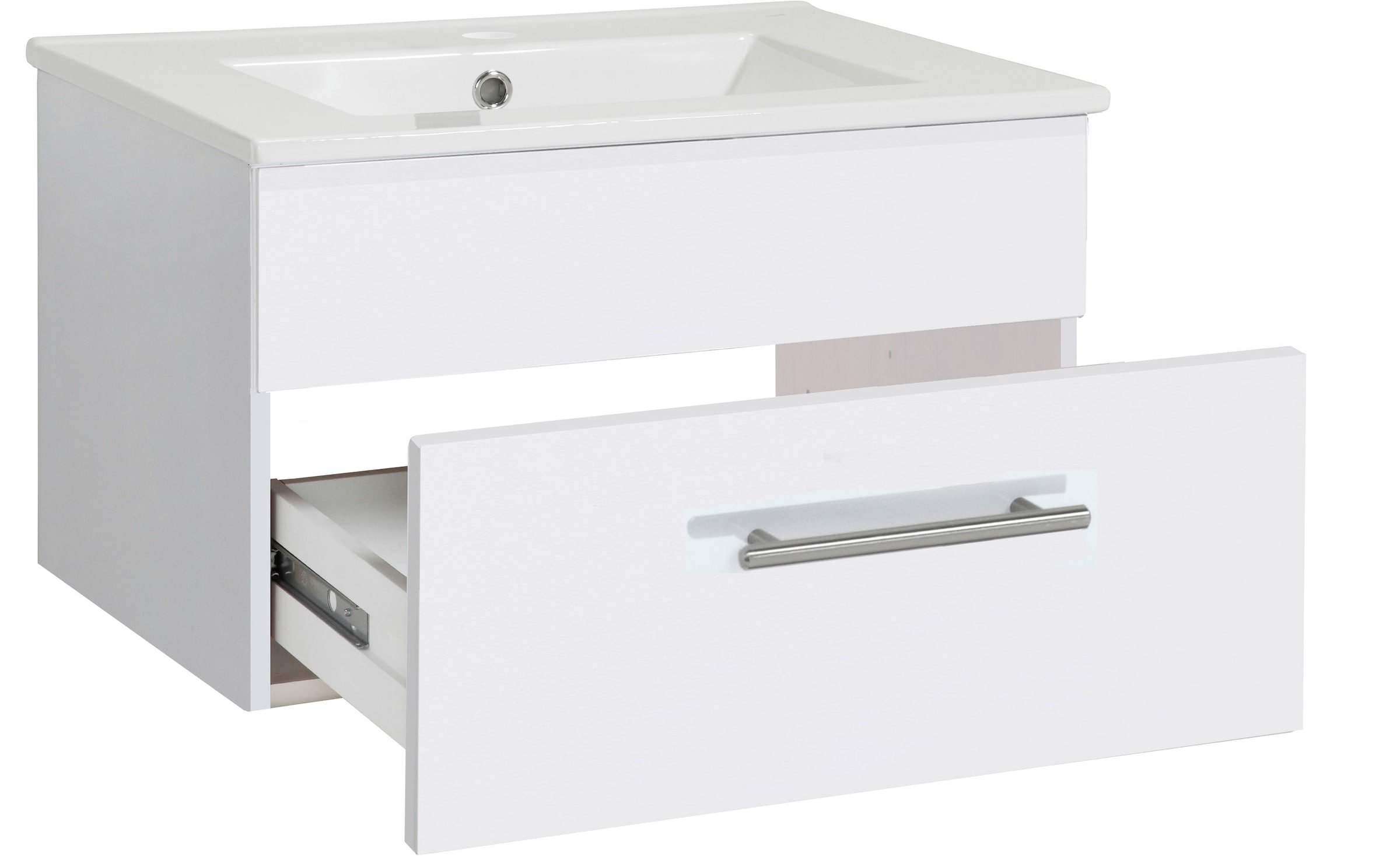 welltime Waschtisch »Trento Light, 60cm, 80cm, 100cm, Keramik-Auflagebecken«, 1 feste Blende und 1 Auszug