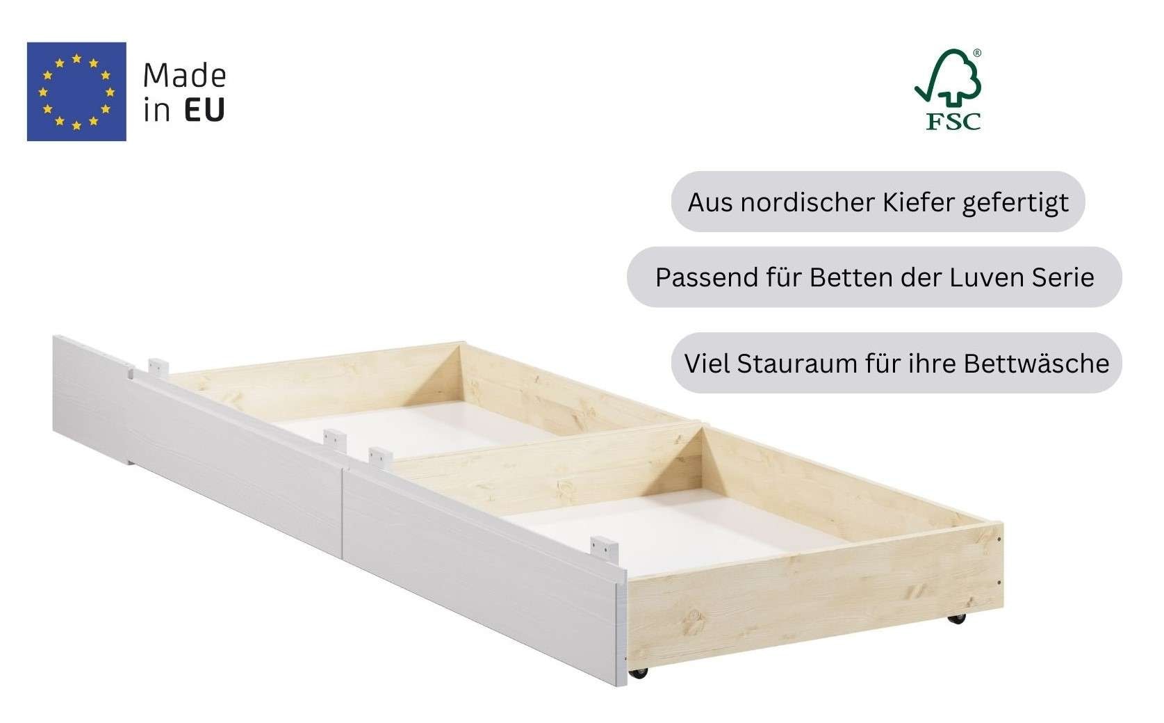 Home affaire Bettschubkasten »Luven«, (2 St.), aus massiver Kiefer, 2 Stück, passen perfekt unter das Bett Luven