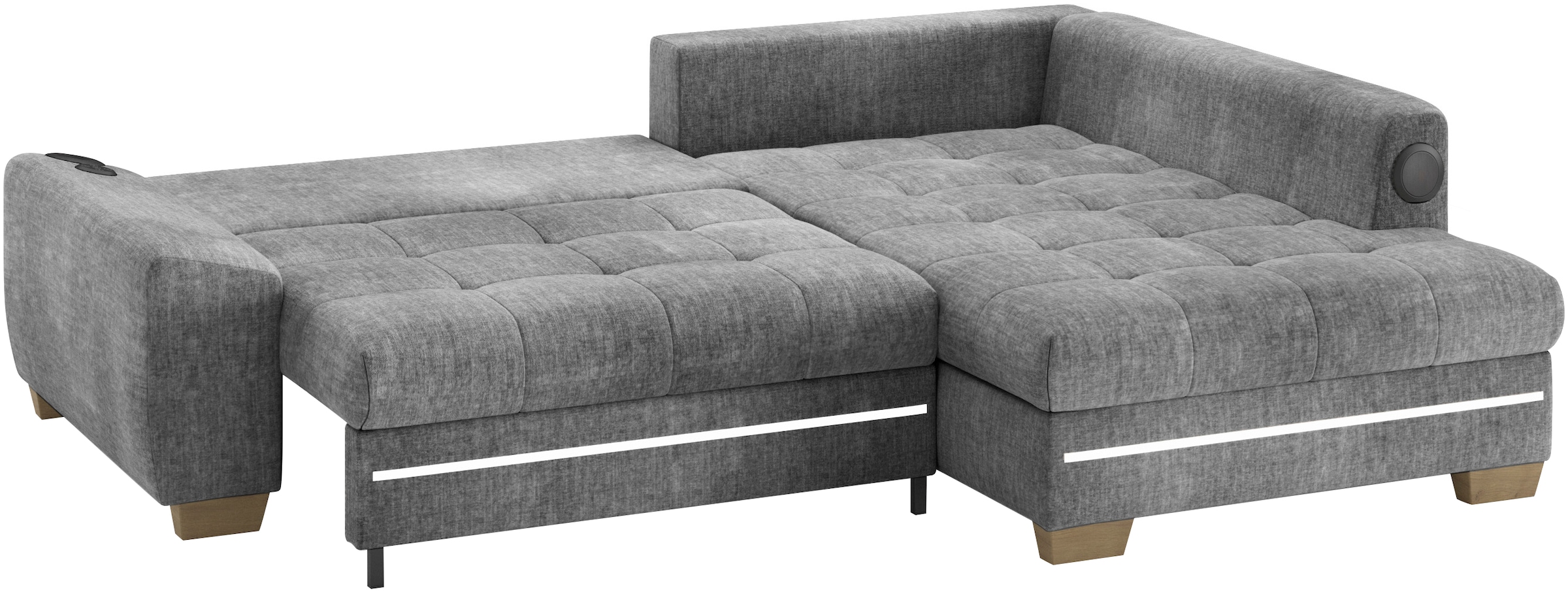 Mr. Couch Ecksofa »Nikita II, L-Form«, RGB-LED, Bluetooth-Soundsystem, wahlweise mit Bett, Bettkasten