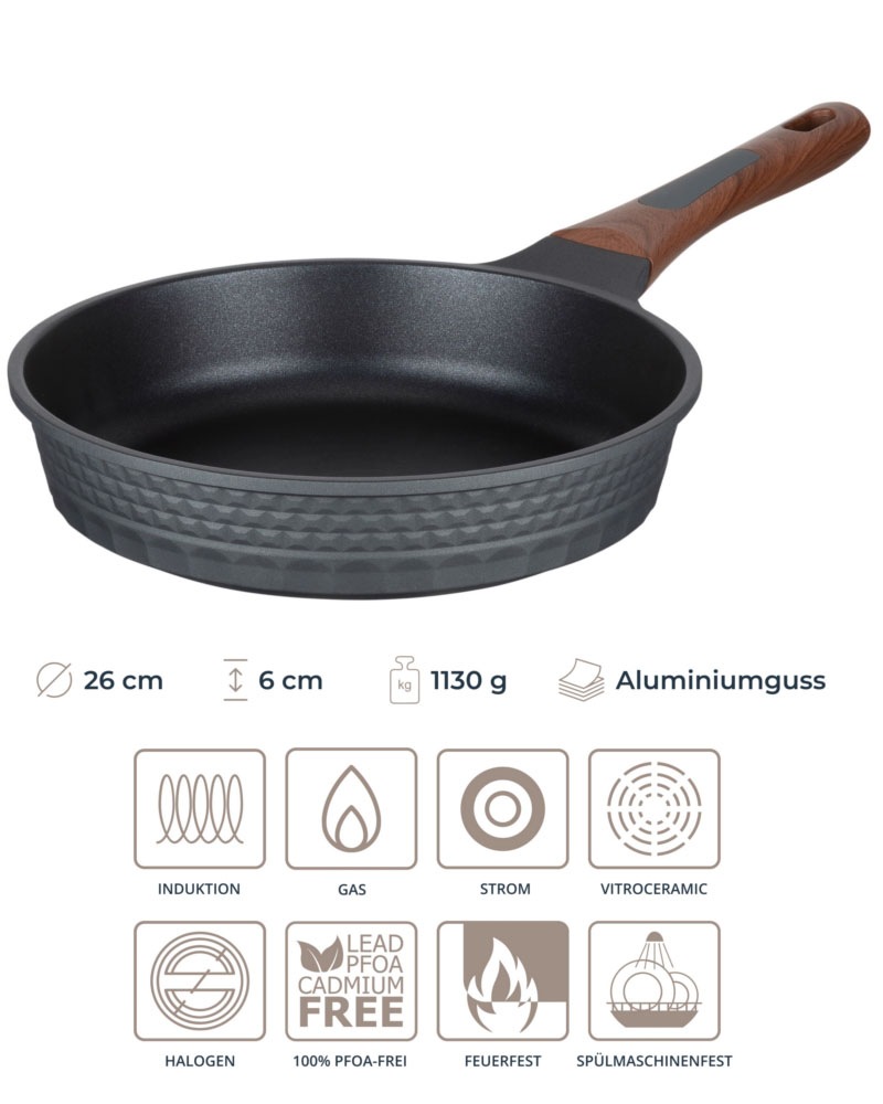 RESTO Kitchenware Bratpfanne »Capella, Pfanne antihaftbeschichtet und spülmaschinenfest«, Aluminiumguss, (1 tlg.), Schmorpfanne mit einzigartigem 3D-Design