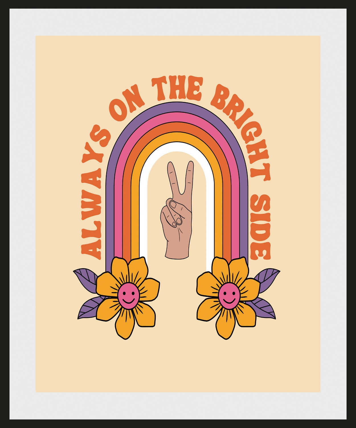 queence Bild »Bright Side« Blumen | Blumenbilder | Motivationsbilder | Peace-Zeichen | Schriftzug | Smileys 1 Stk. tlg. gerahmt