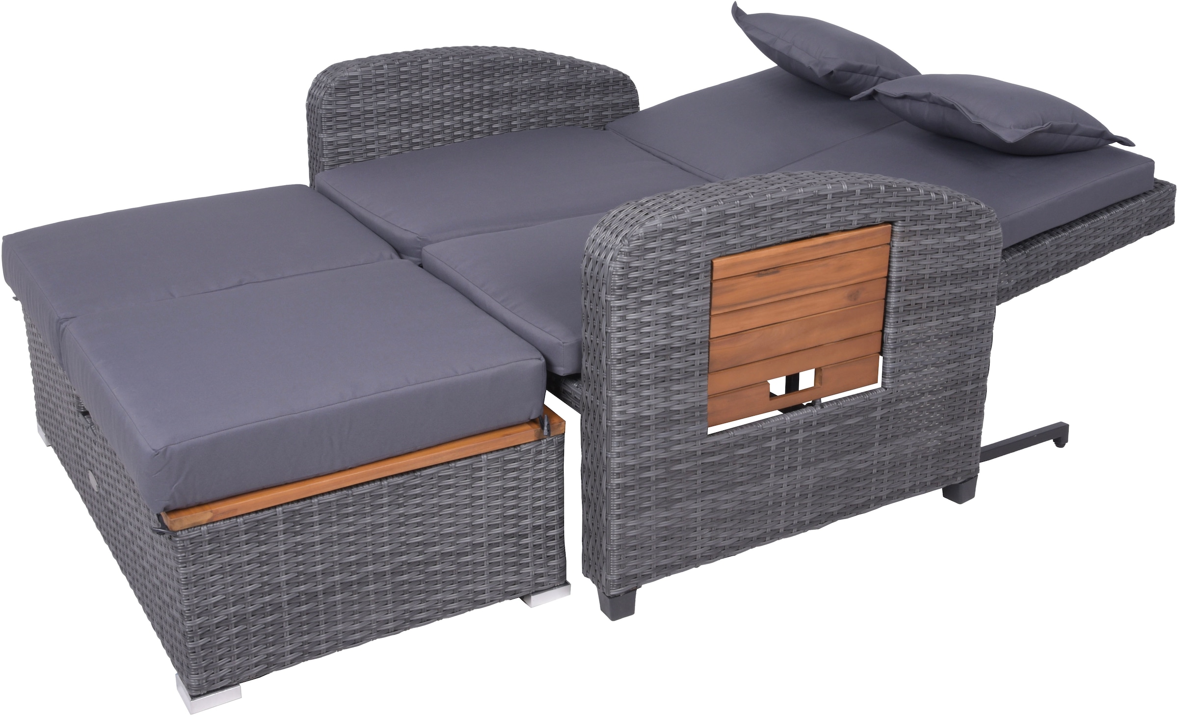 Garden Pleasure Multifunktionsliege »Funktionssofa »BARI««, (ausziehbarer Tisch, inkl. Auflage), Stahl, verstellbare Rückenlehne, L: 136 cm