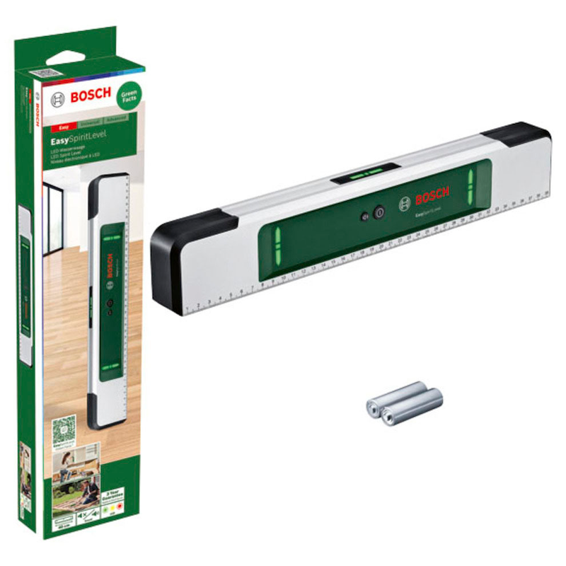 BOSCH HOME & GARDEN Wasserwaage »EasySpiritLevel« mit Tonunterstützung und intuitivem LED-Konzept grün Lieferumfang: EasySpiritLevel, 2 x...