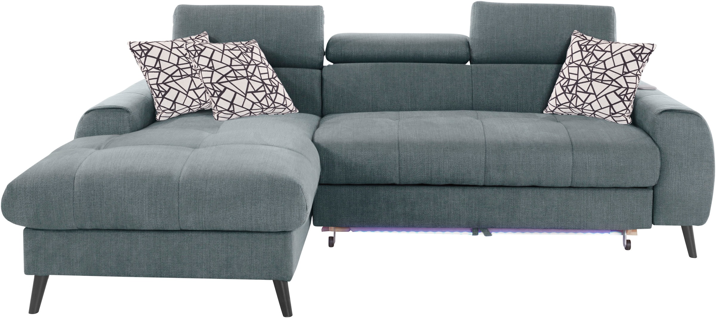 COTTA Ecksofa »Mia L-Form mit 3 Zierkissen«, wahlweise mit Bettfunktion, Bettkasten, Beleuchtung & Wireless-Charger