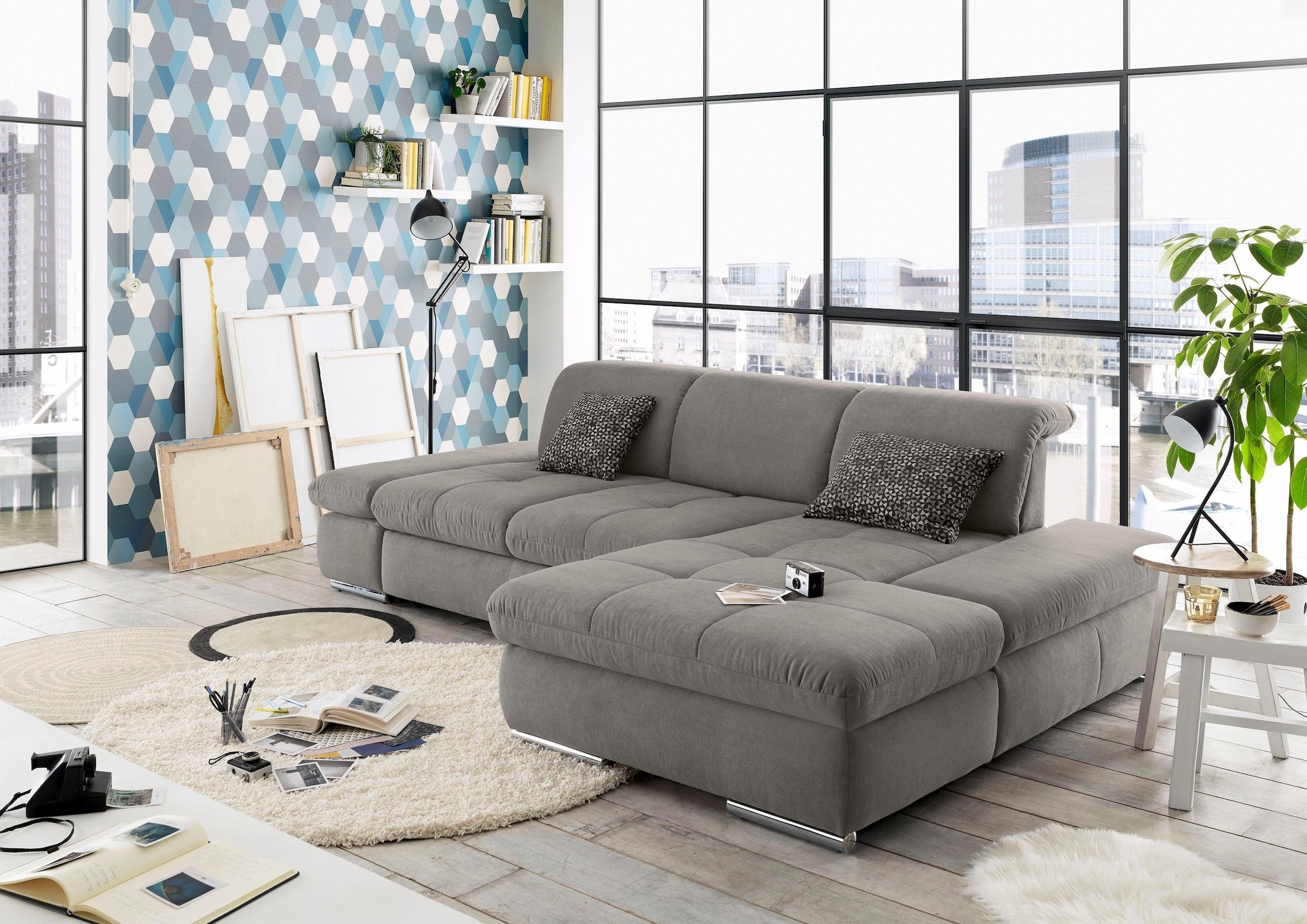 set one by Musterring Ecksofa »SO4100 V« mit verstellbaren Kopfteilen, wahl günstig online kaufen