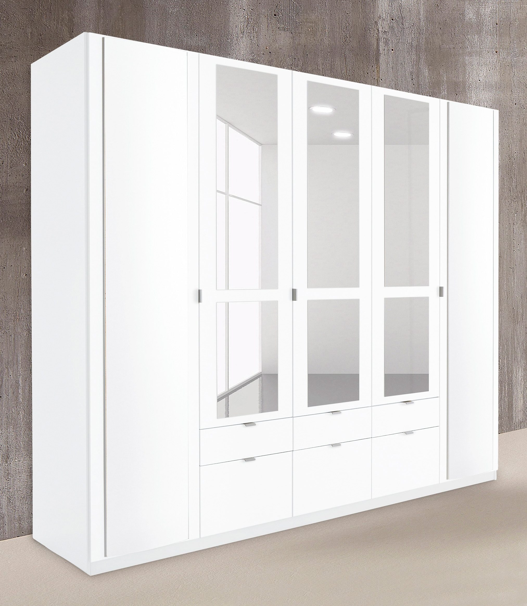 Kleiderschrank mit gerundeten Elementen auf den Außentüren, weiß B/H/T: 230 cm x 193 cm x 54 cm