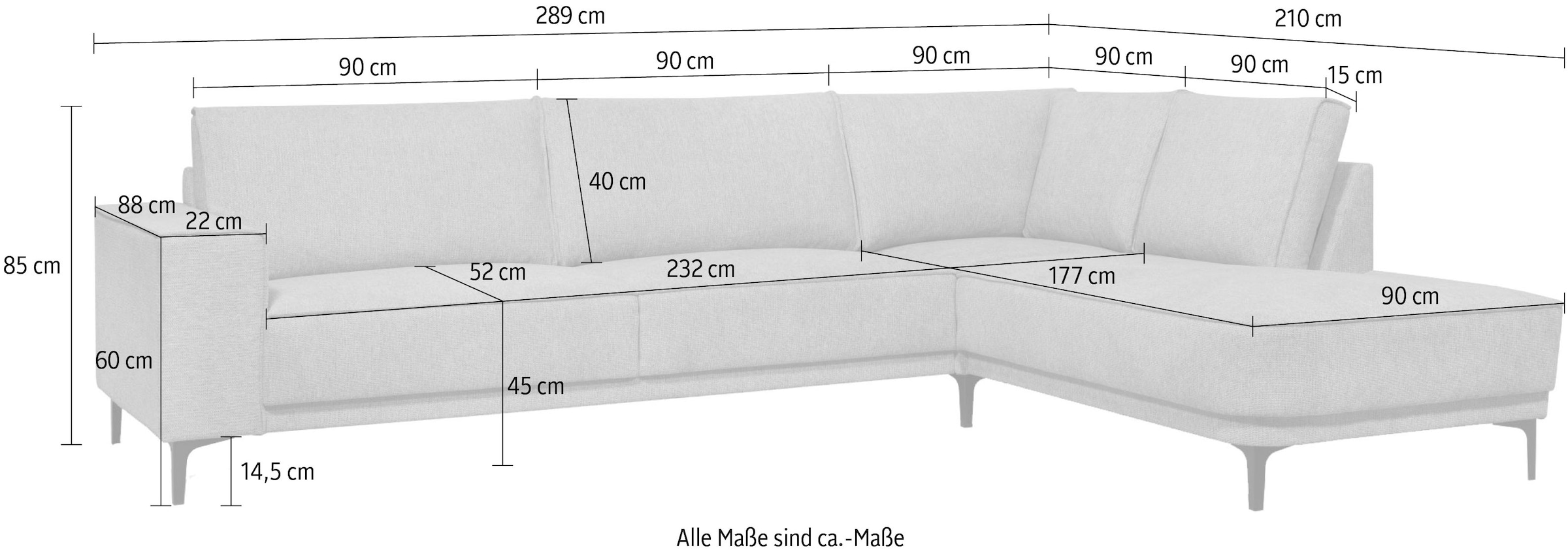 PLACES OF STYLE Ecksofa »Casina« mit abgerundeter Ottomane, in einem weichen Chenille-Stoff