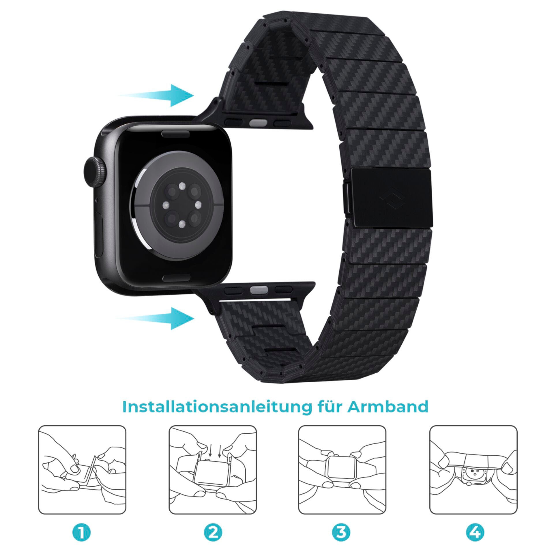 Pitaka Smartwatch-Armband »Carbon Fiber Link Bracelet Modern Band 42-44mm«