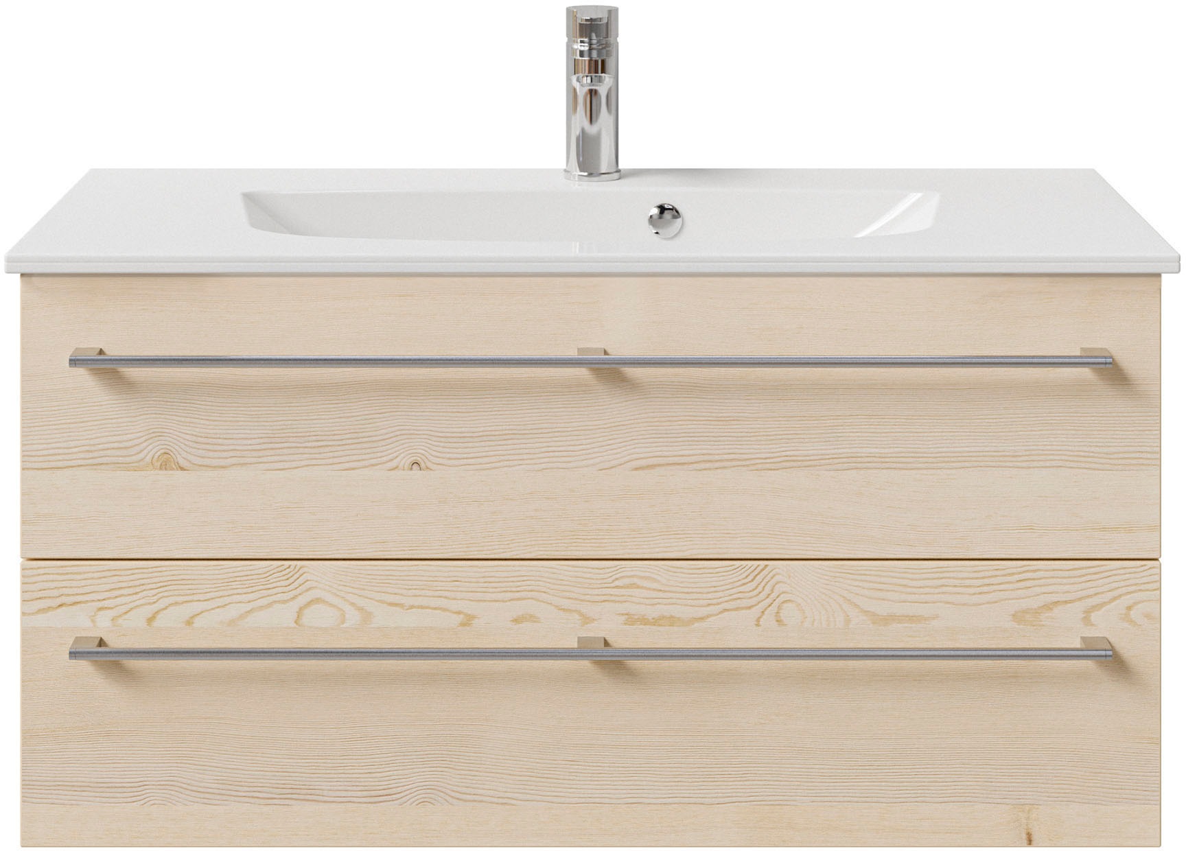 Saphir Badmöbel-Set »Serie 6025 2-teilig Mineralmarmor-Waschtisch mit LED-Spiegelschrank«, (2 St.), Waschplatz 97 cm breit, 2 Schubladen, 3 Spiegel-Türen, inkl Türdämpfer