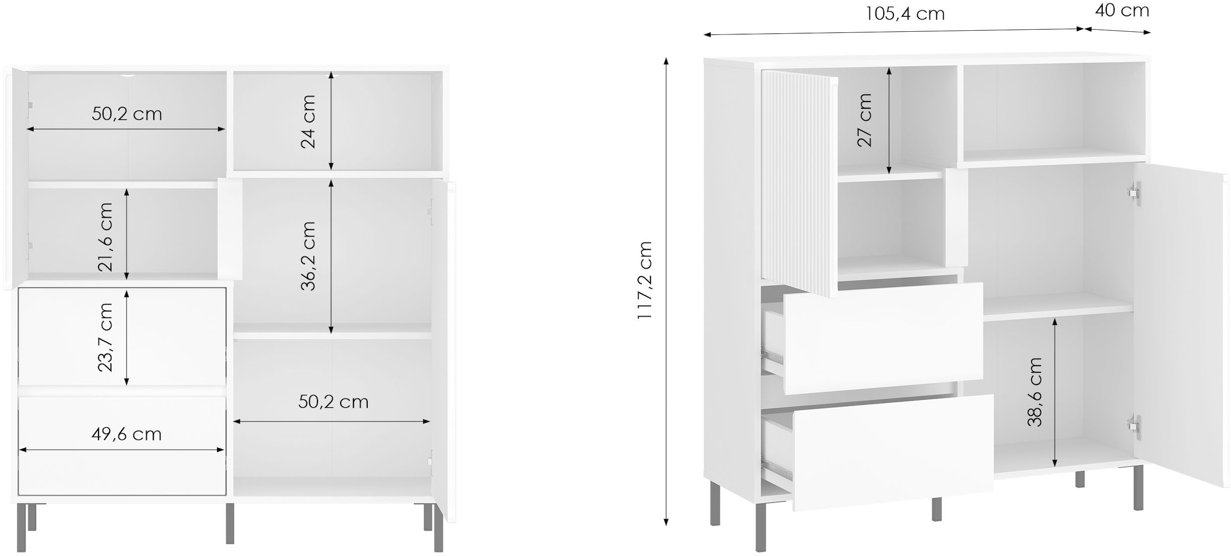 Home affaire Highboard »AVENALE« Highboard mit Metallfüßen, Höhe 105 cm, Soft Close, Fronten geriffelt
