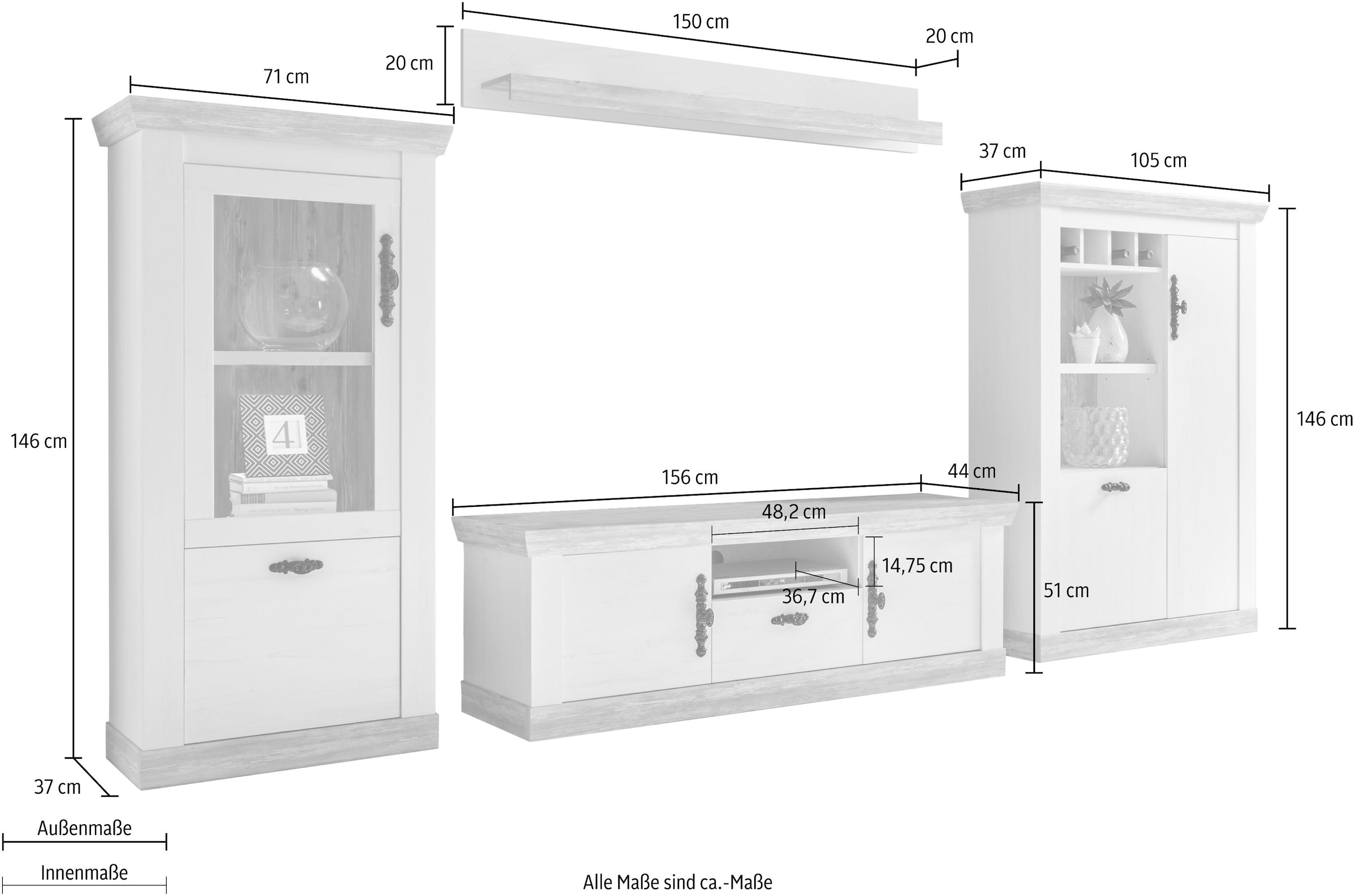 Home affaire Wohnwand "Florenz 3", (Set, 4 St.), im romatischen Landhausloo günstig online kaufen