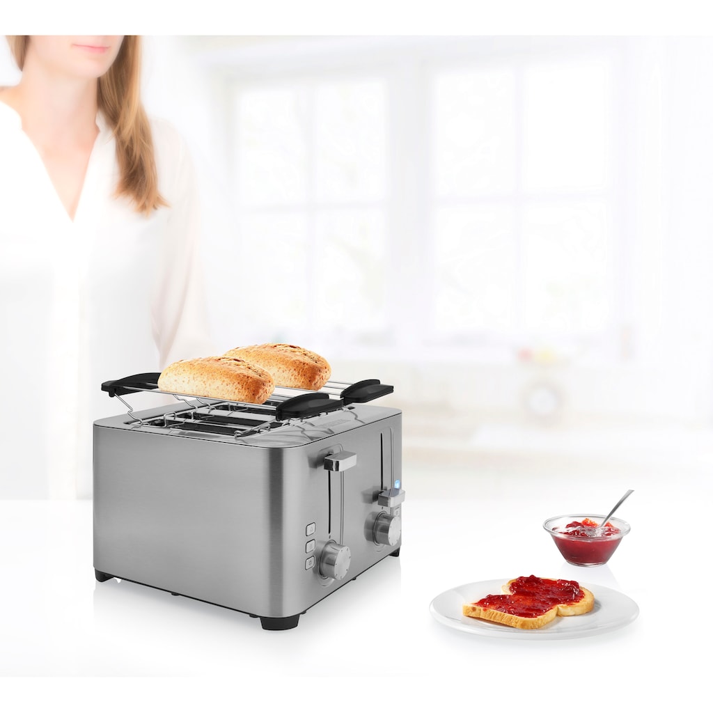 PRINCESS Toaster »142403«, 4 kurze Schlitze, 1500 W, Edelstahl, Brötchenaufsatz, 7 Bräunungsstufen, Krümelschublade