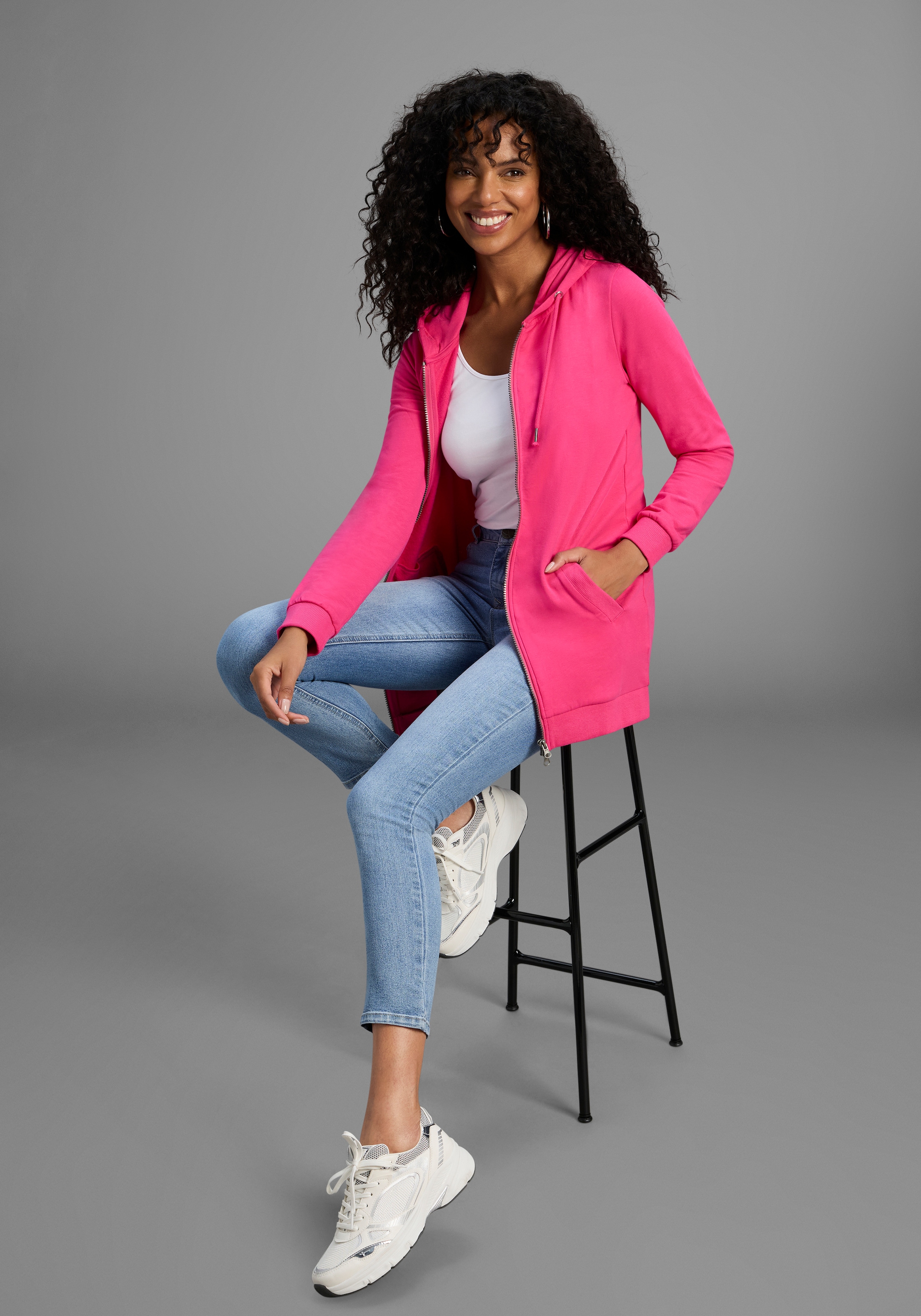 Flashlights Sweatjacke in langer Form mit Zipper