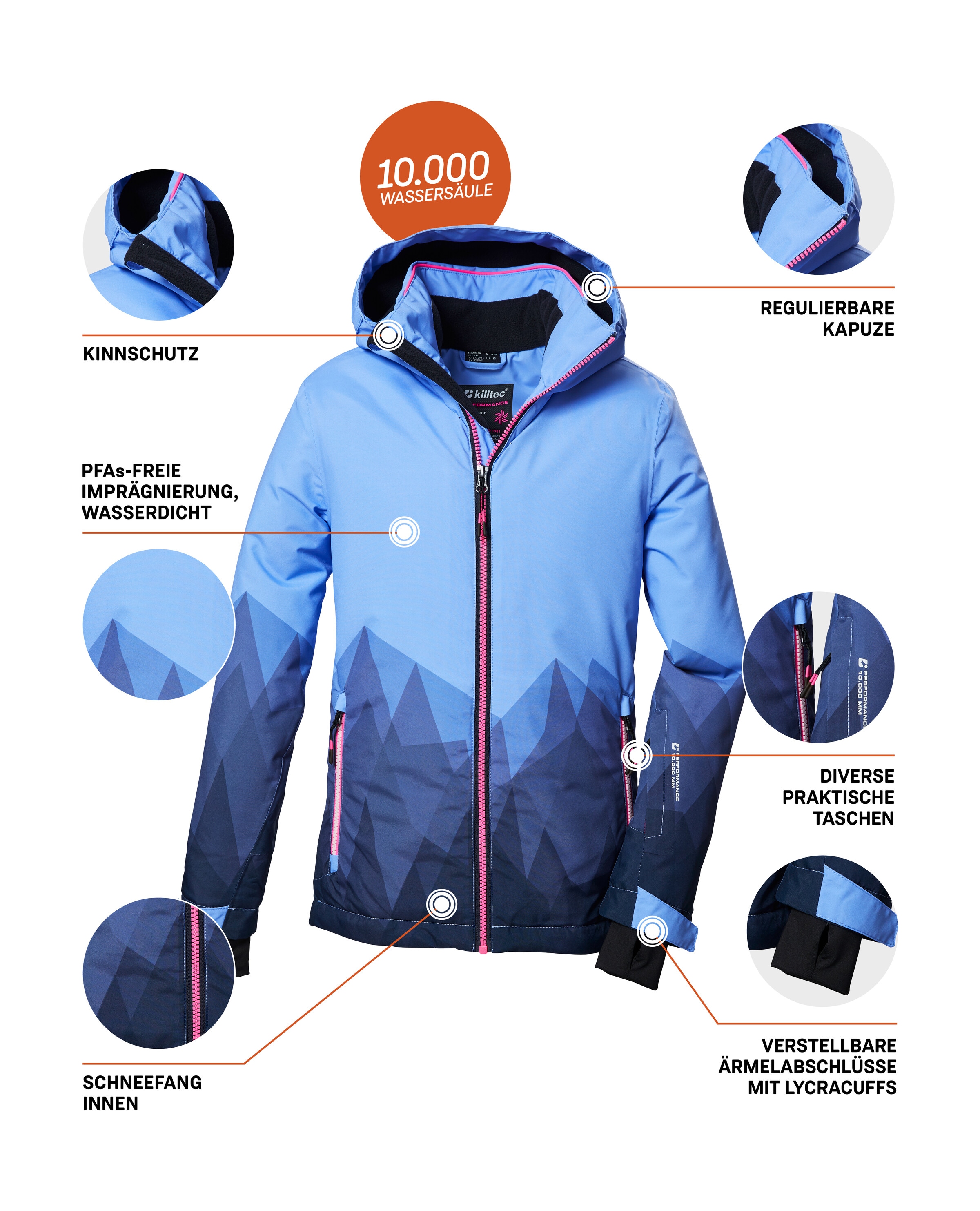 Killtec Skijacke »KSW 328 GRLS SKI JCKT«, Wasser- und winddichte Mädchen-Winterjacke mit verstellbarer Kapuze