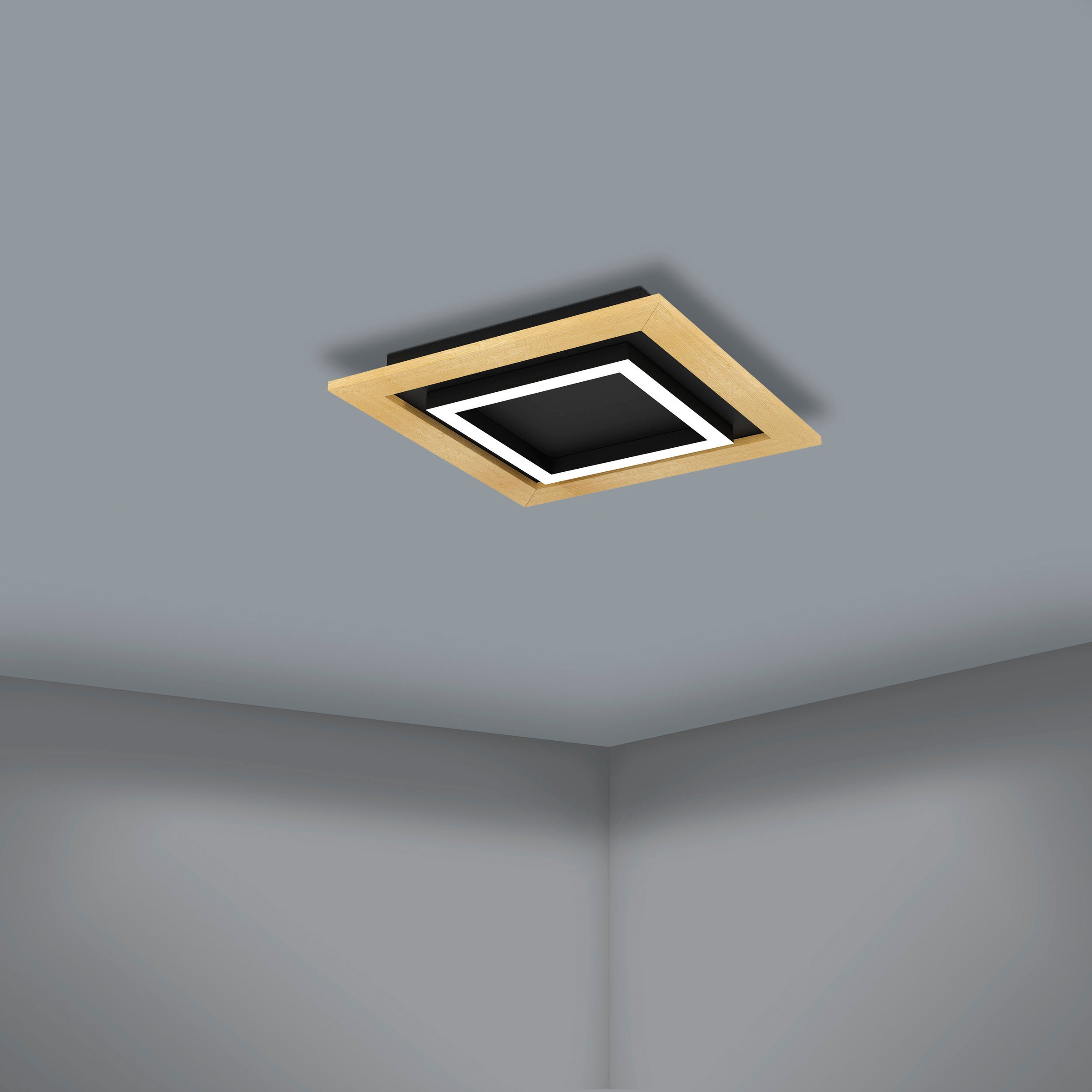 EGLO LED-Deckenleuchte »TIRRENARA« in schwarz und braun aus Stahl, Holz / i günstig online kaufen