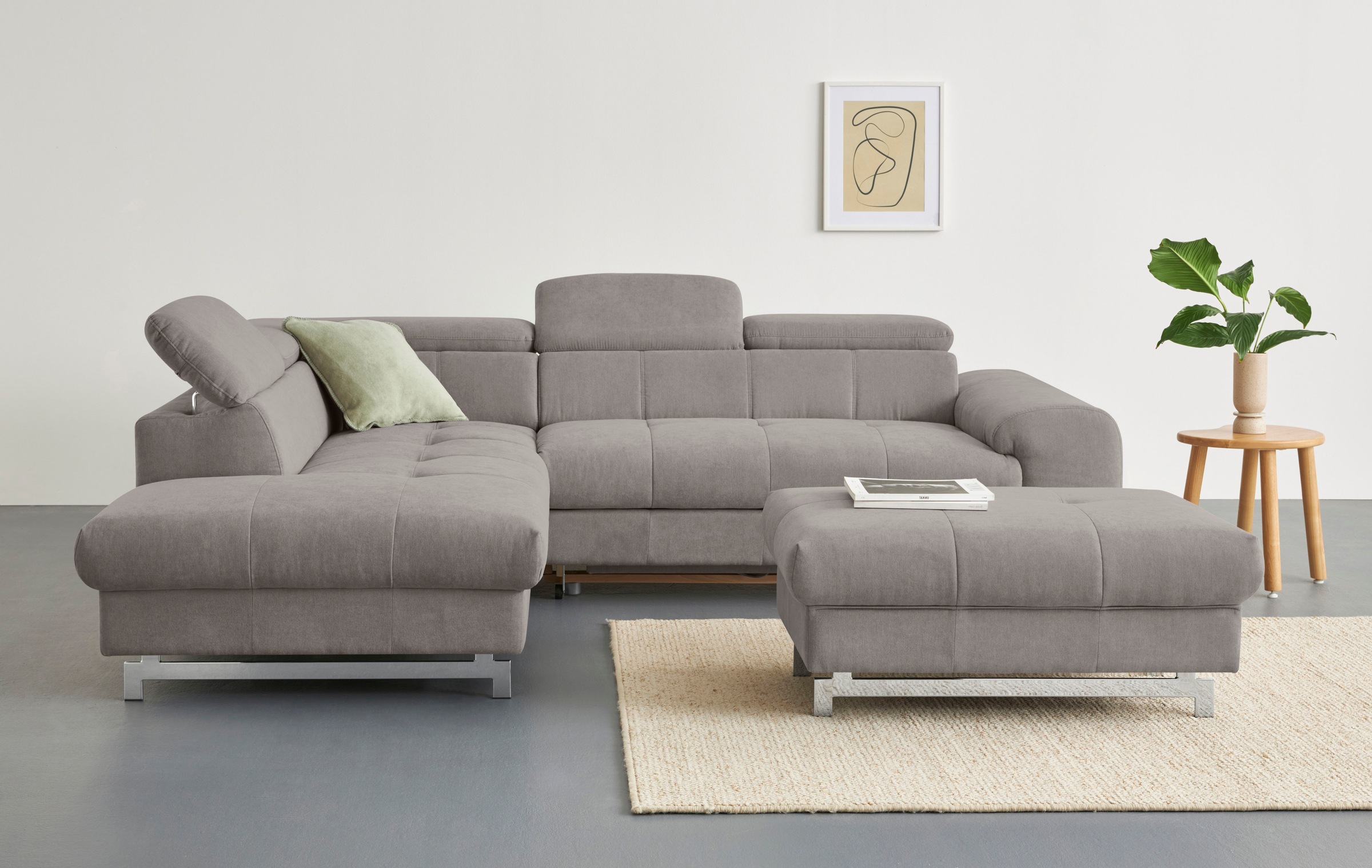 COTTA Ecksofa »Chef L-Form«, mit Kopfteilverstellung, edle Metallkufen, wahlweise mit Bettfunktion